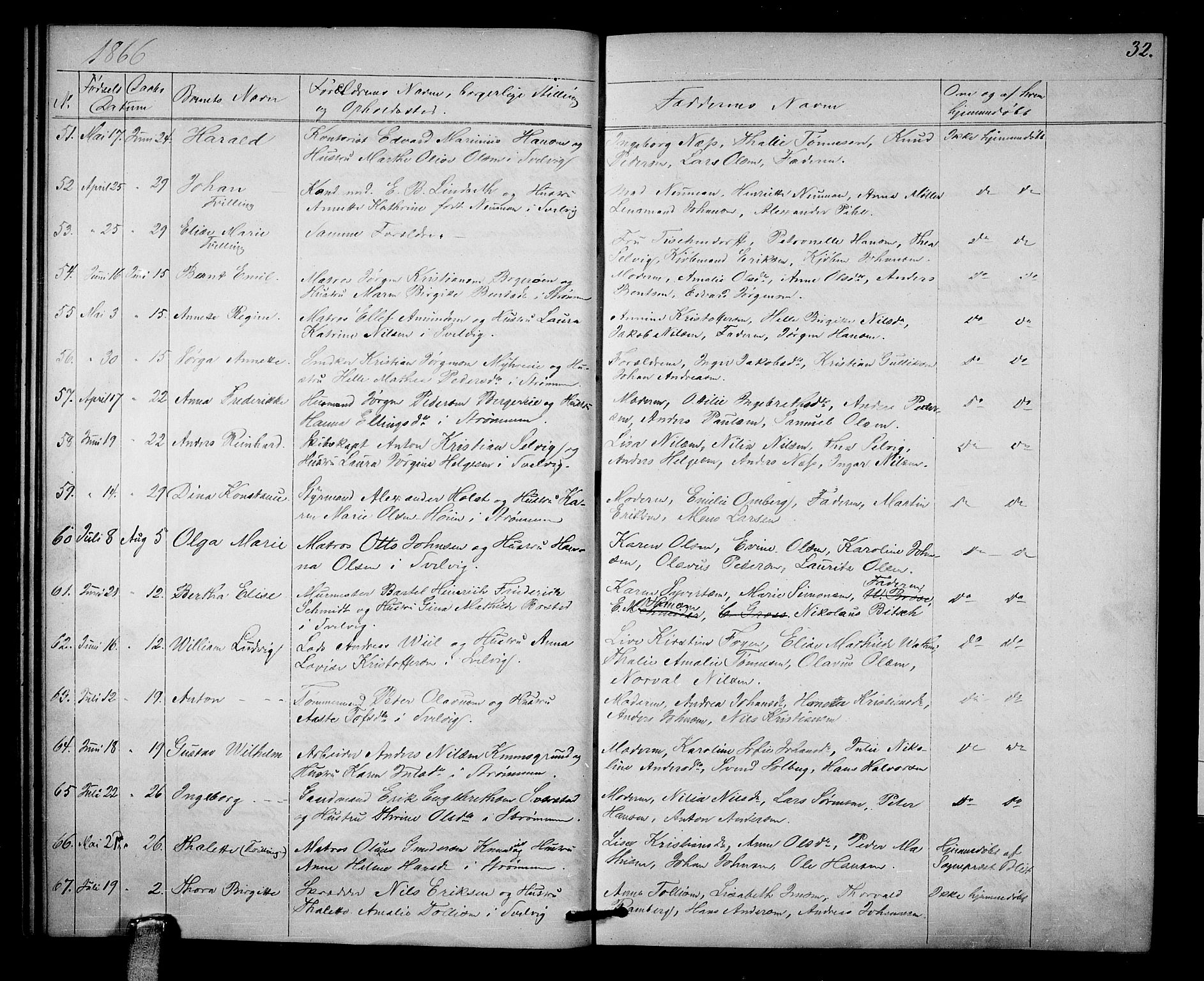 Strømm kirkebøker, SAKO/A-322/G/Ga/L0001: Parish register (copy) no. I 1, 1861-1885, p. 32
