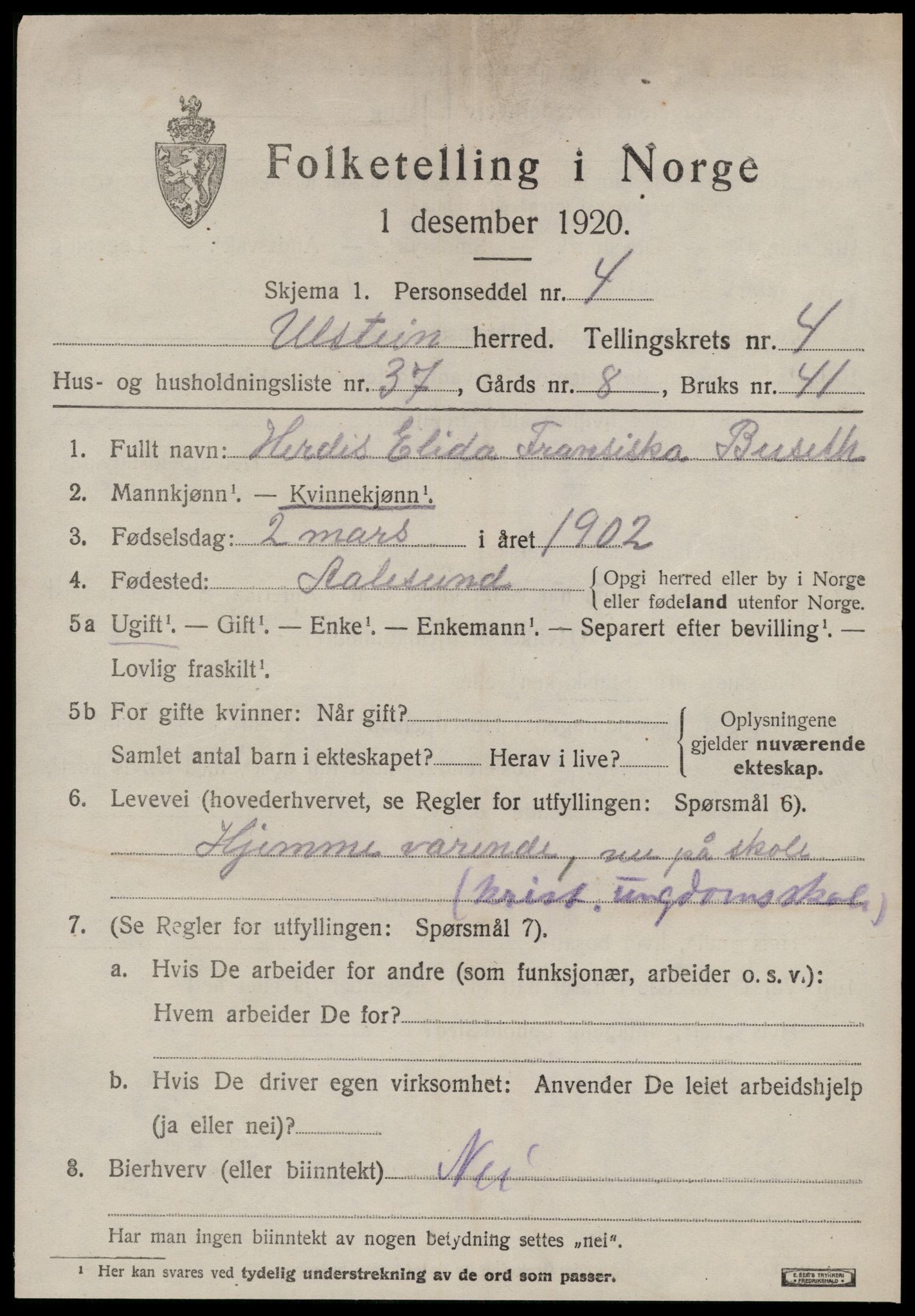 SAT, 1920 census for Ulstein, 1920, p. 3112