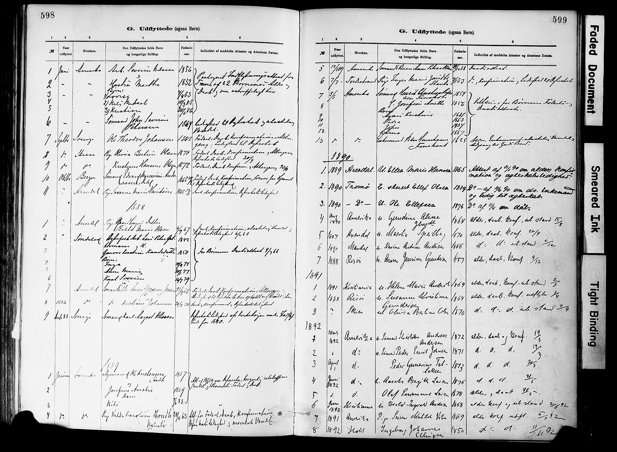 Dypvåg sokneprestkontor, SAK/1111-0007/F/Fa/Fab/L0001: Parish register (official) no. A 1, 1885-1912, p. 598-599