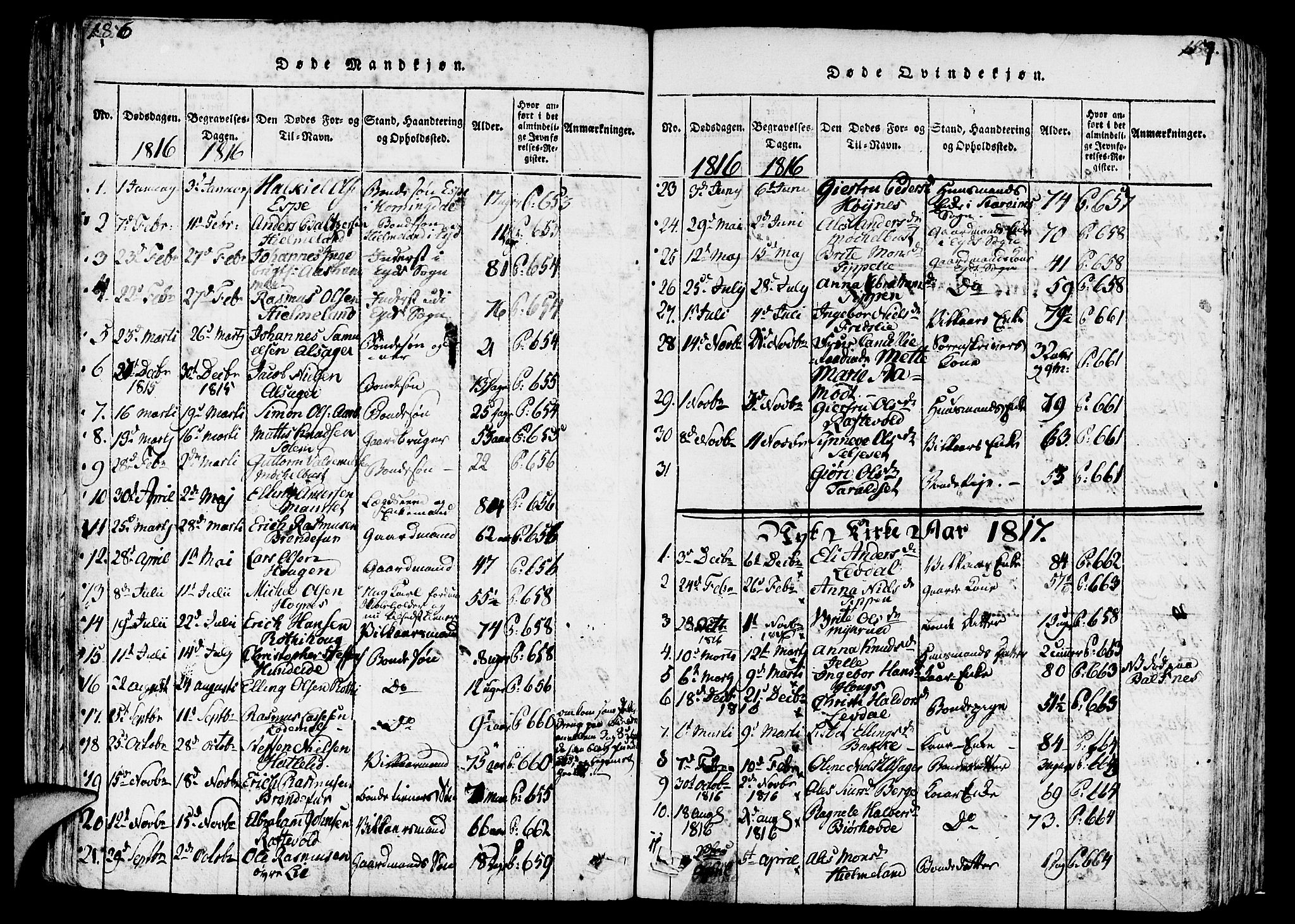 Eid sokneprestembete, SAB/A-82301/H/Haa/Haaa/L0005: Parish register (official) no. A 5, 1816-1830, p. 186-187