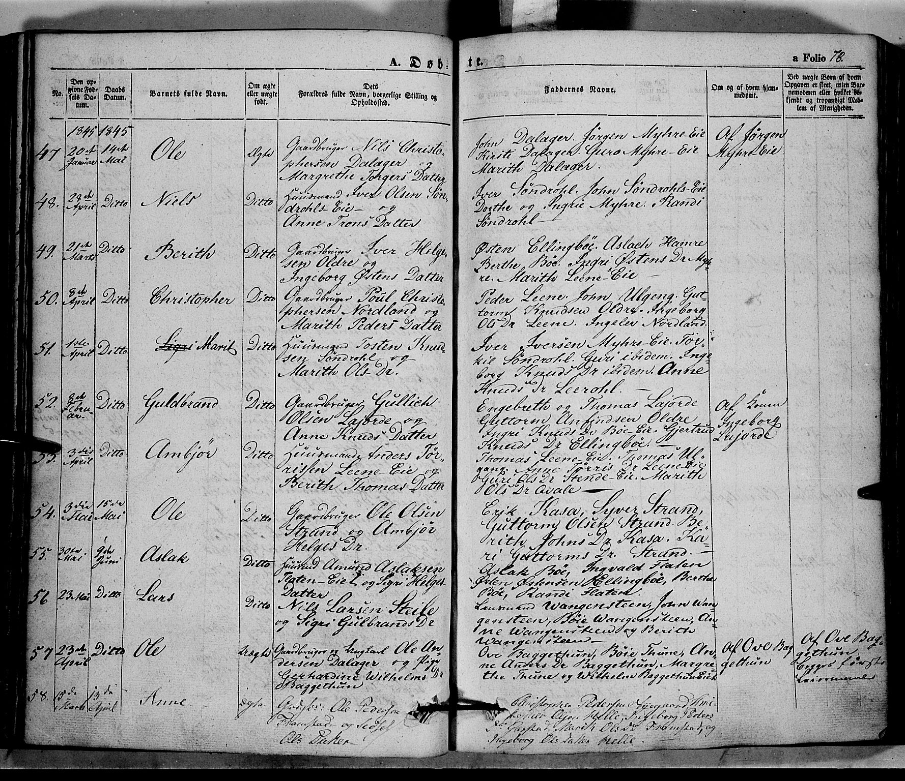 Vang prestekontor, Valdres, SAH/PREST-140/H/Ha/L0005: Parish register (official) no. 5, 1831-1845, p. 78
