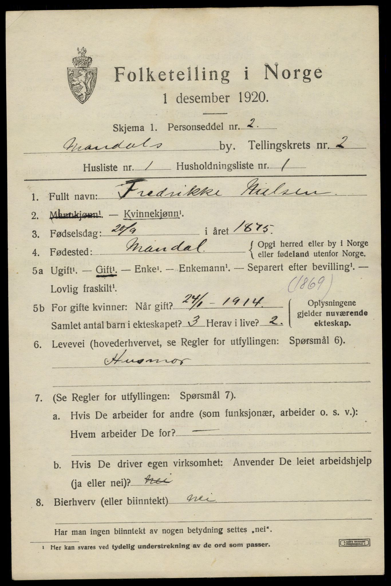 SAK, 1920 census for Mandal, 1920, p. 4207