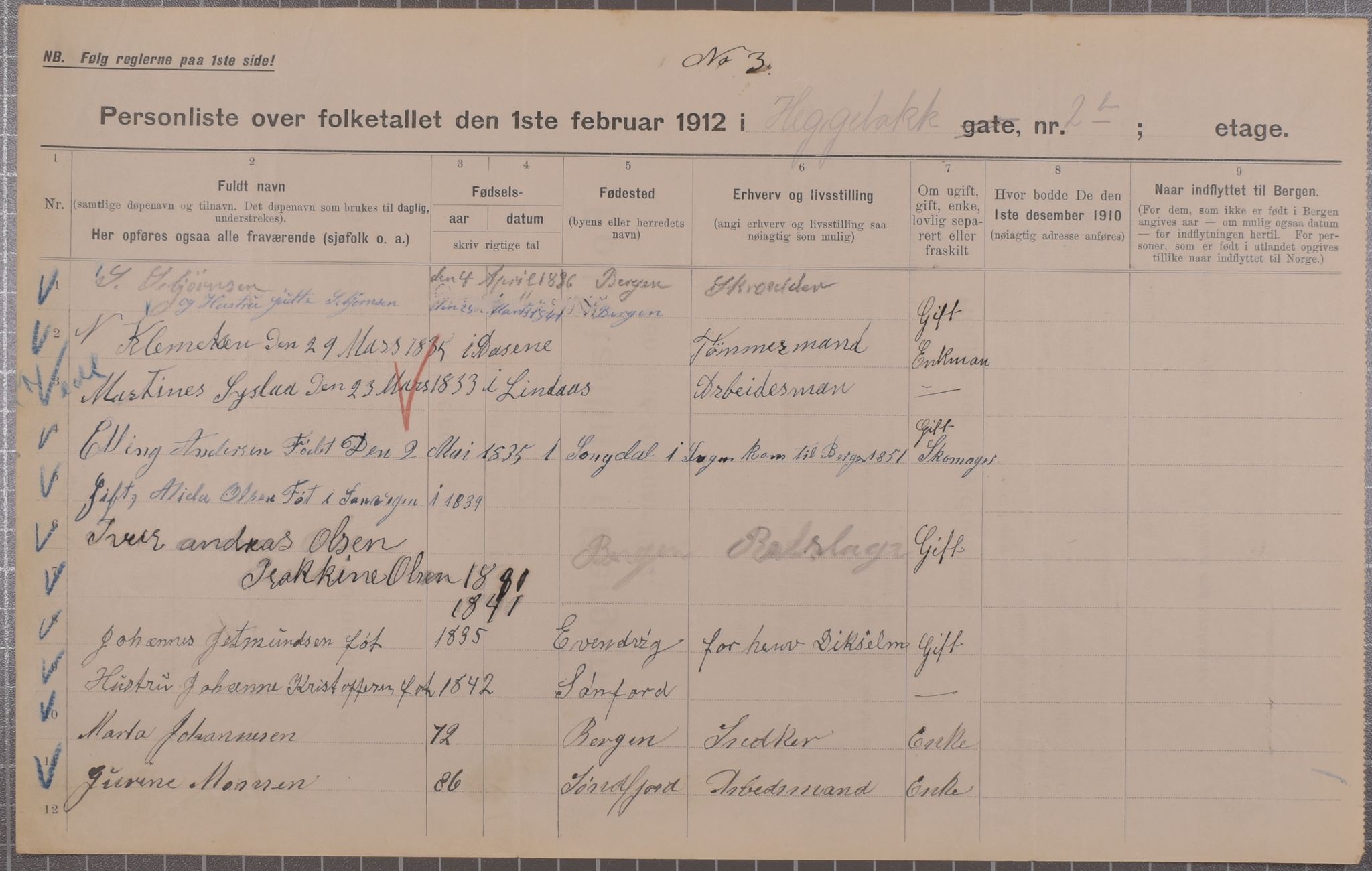 SAB, Municipal Census 1912 for Bergen, 1912, p. 1929