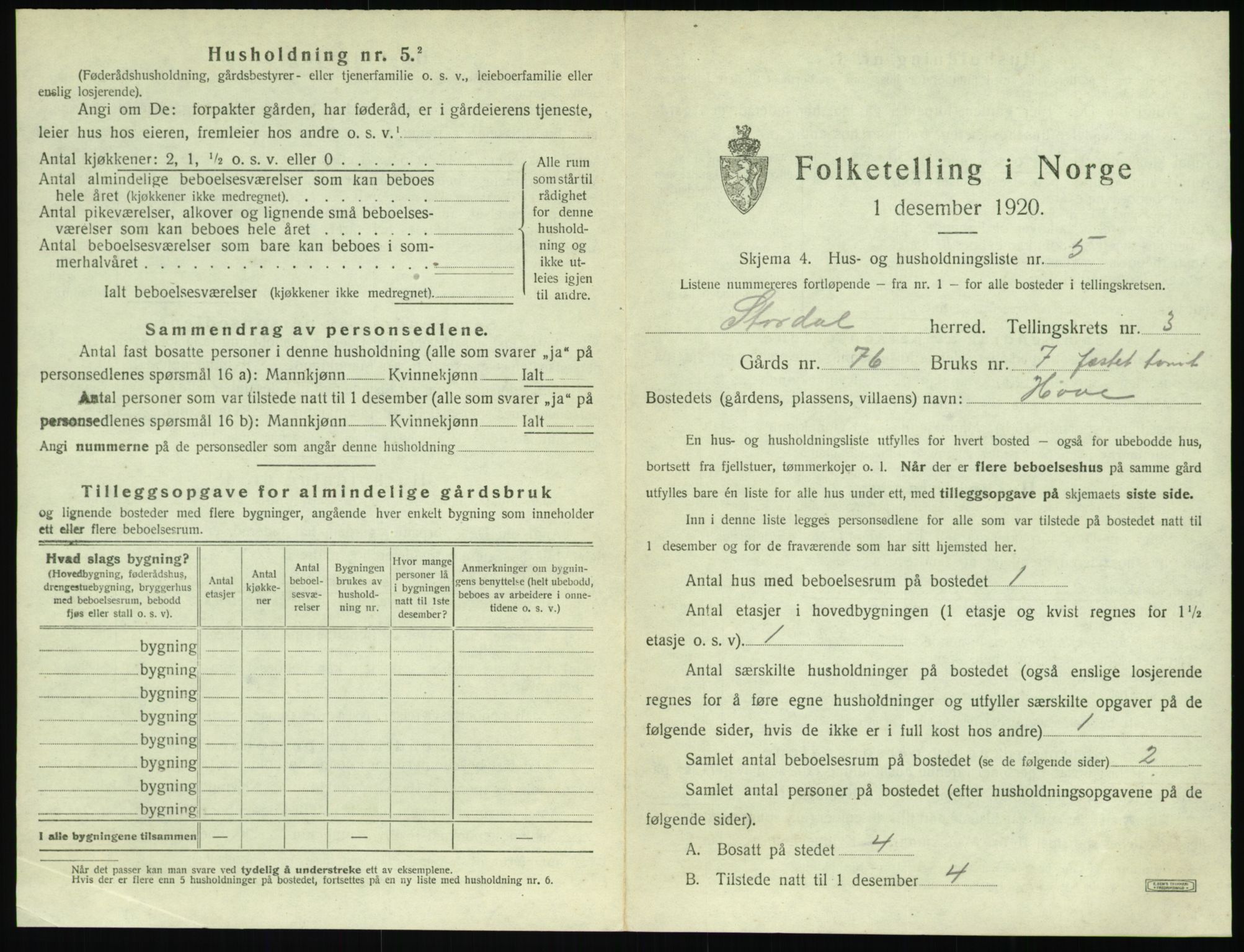 SAT, 1920 census for Stordal, 1920, p. 110