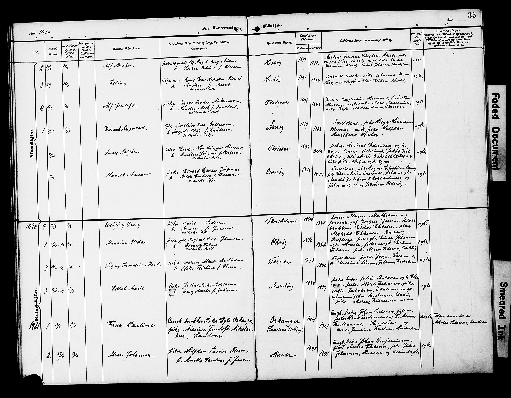 Ministerialprotokoller, klokkerbøker og fødselsregistre - Nordland, SAT/A-1459/818/L0273: Parish register (copy) no. 818C01, 1893-1928, p. 35