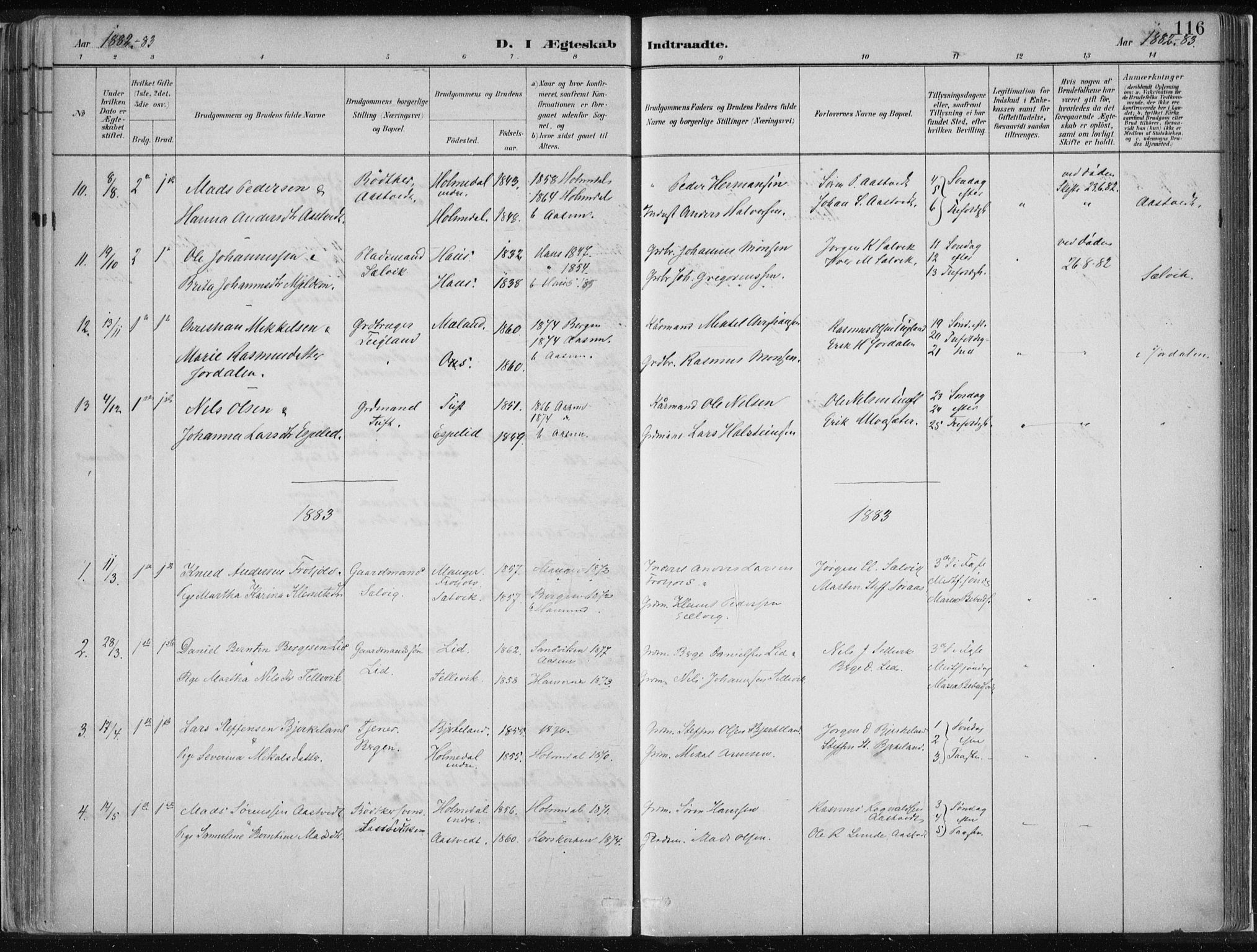 Hamre sokneprestembete, SAB/A-75501/H/Ha/Haa/Haad/L0001: Parish register (official) no. D  1, 1882-1906, p. 116