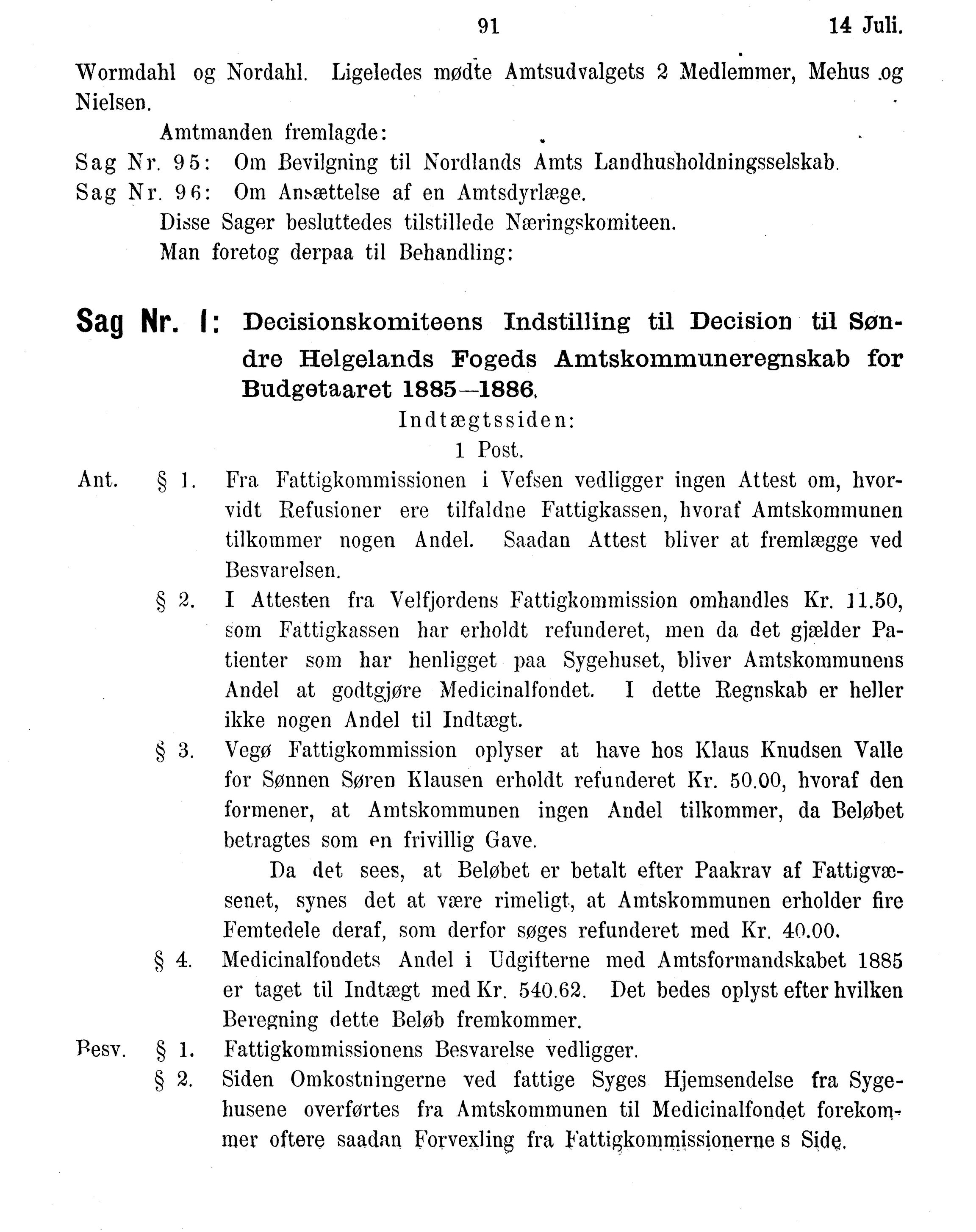 Nordland Fylkeskommune. Fylkestinget, AIN/NFK-17/176/A/Ac/L0015: Fylkestingsforhandlinger 1886-1890, 1886-1890