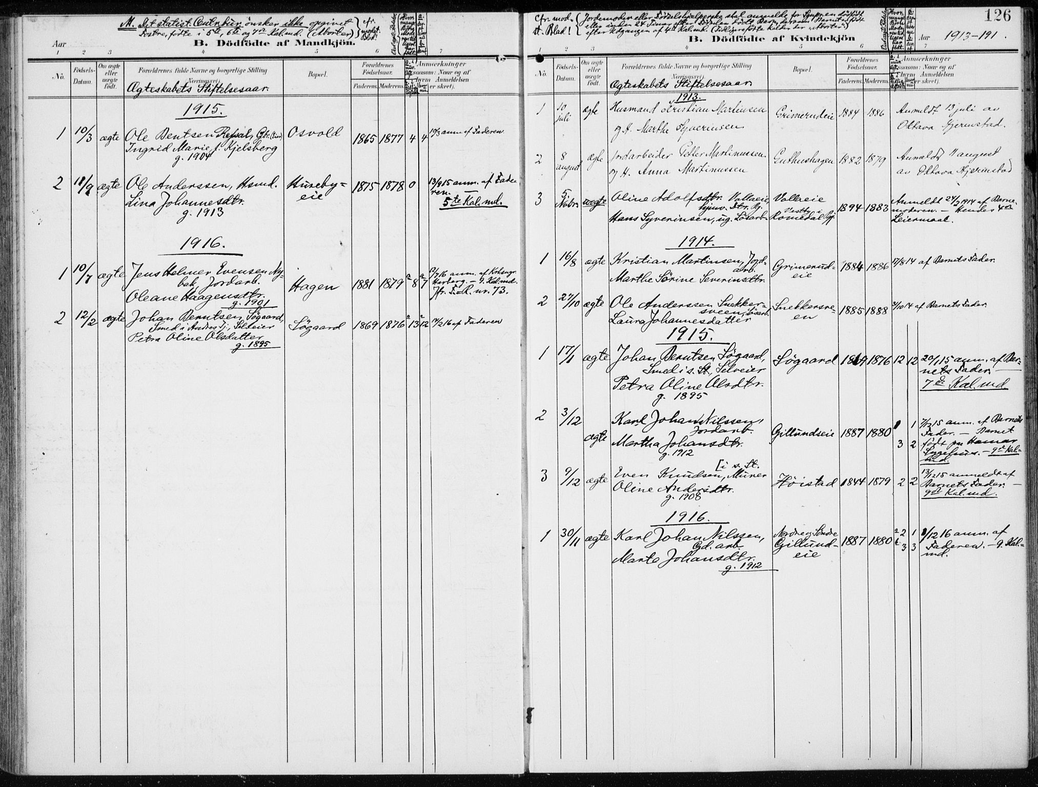 Stange prestekontor, AV/SAH-PREST-002/K/L0024: Parish register (official) no. 24, 1906-1922, p. 126