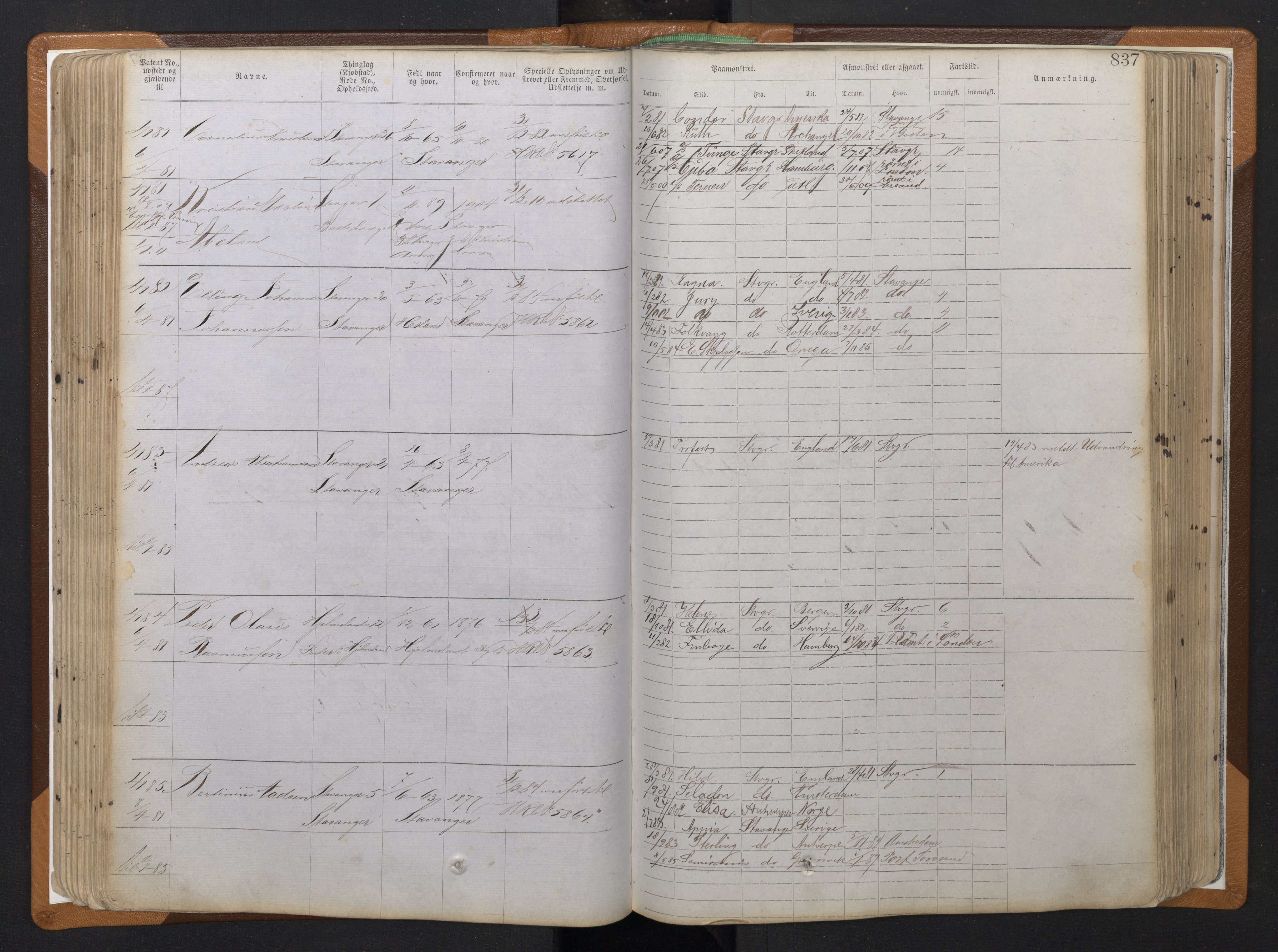 Stavanger sjømannskontor, AV/SAST-A-102006/F/Ff/L0010: Annotasjonsrulle, patentnr. 3605-5225 (dublett), 1878-1900, p. 119