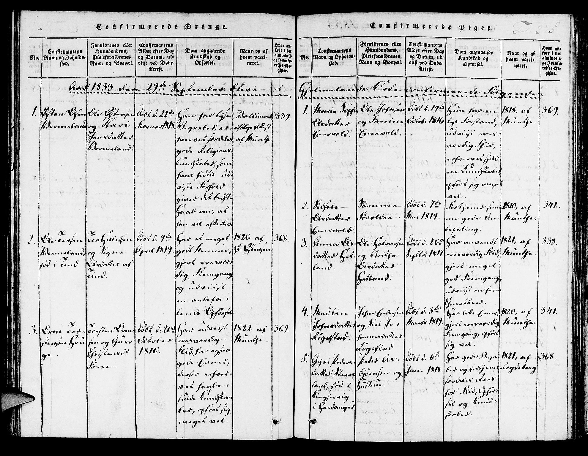 Hjelmeland sokneprestkontor, AV/SAST-A-101843/01/IV/L0003: Parish register (official) no. A 3, 1816-1834, p. 275