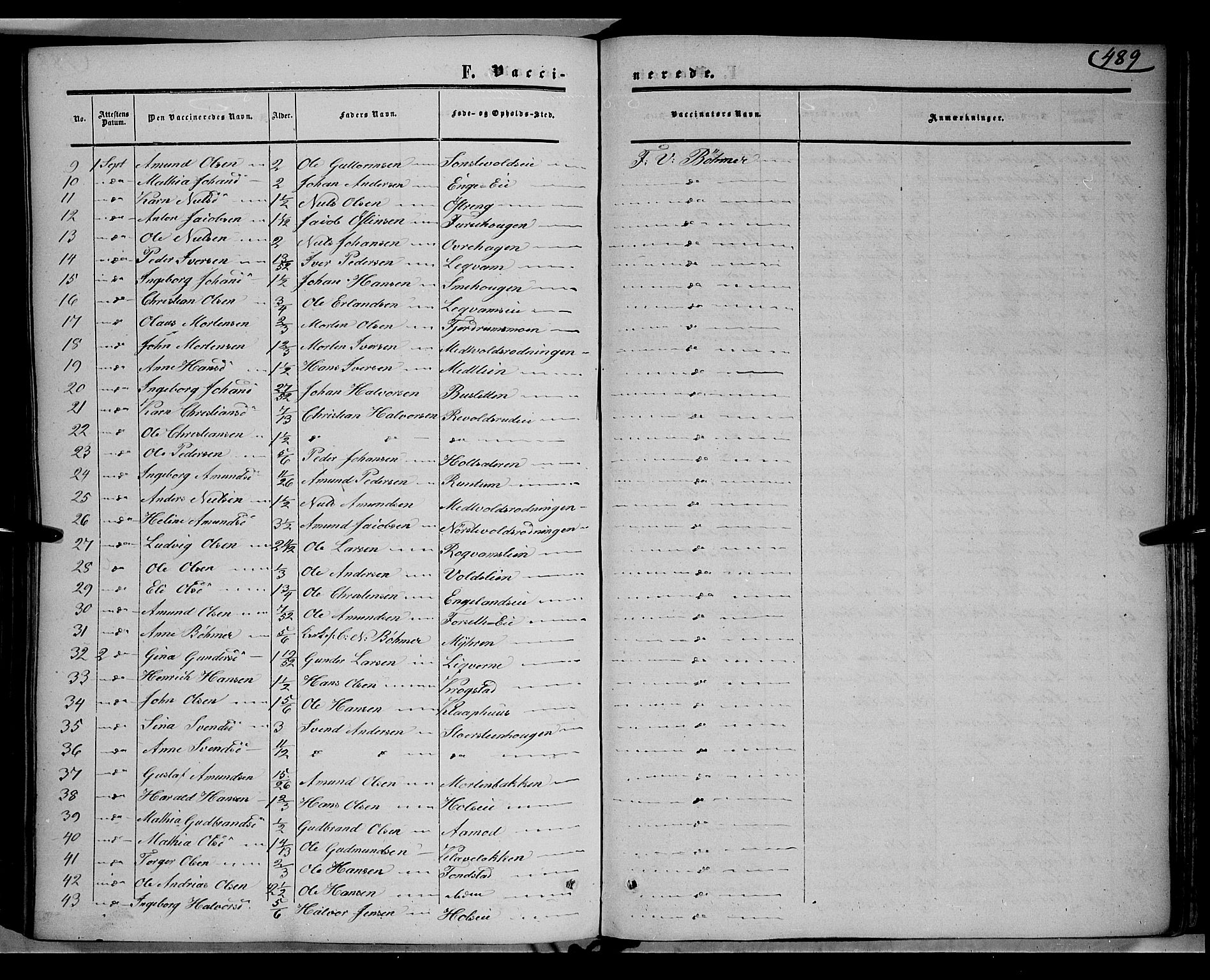 Gausdal prestekontor, SAH/PREST-090/H/Ha/Haa/L0008: Parish register (official) no. 8, 1850-1861, p. 489