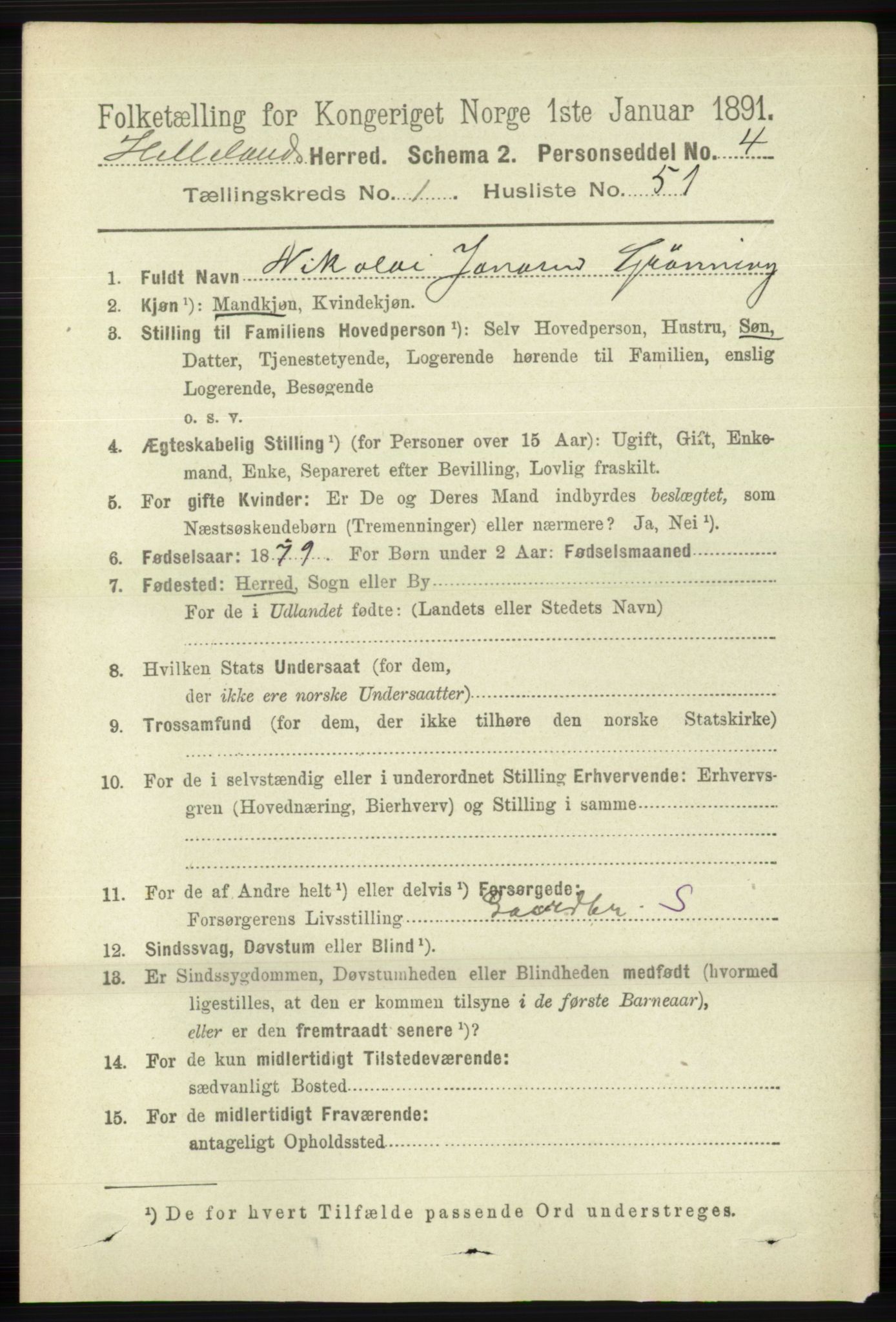 RA, 1891 census for 1115 Helleland, 1891, p. 365