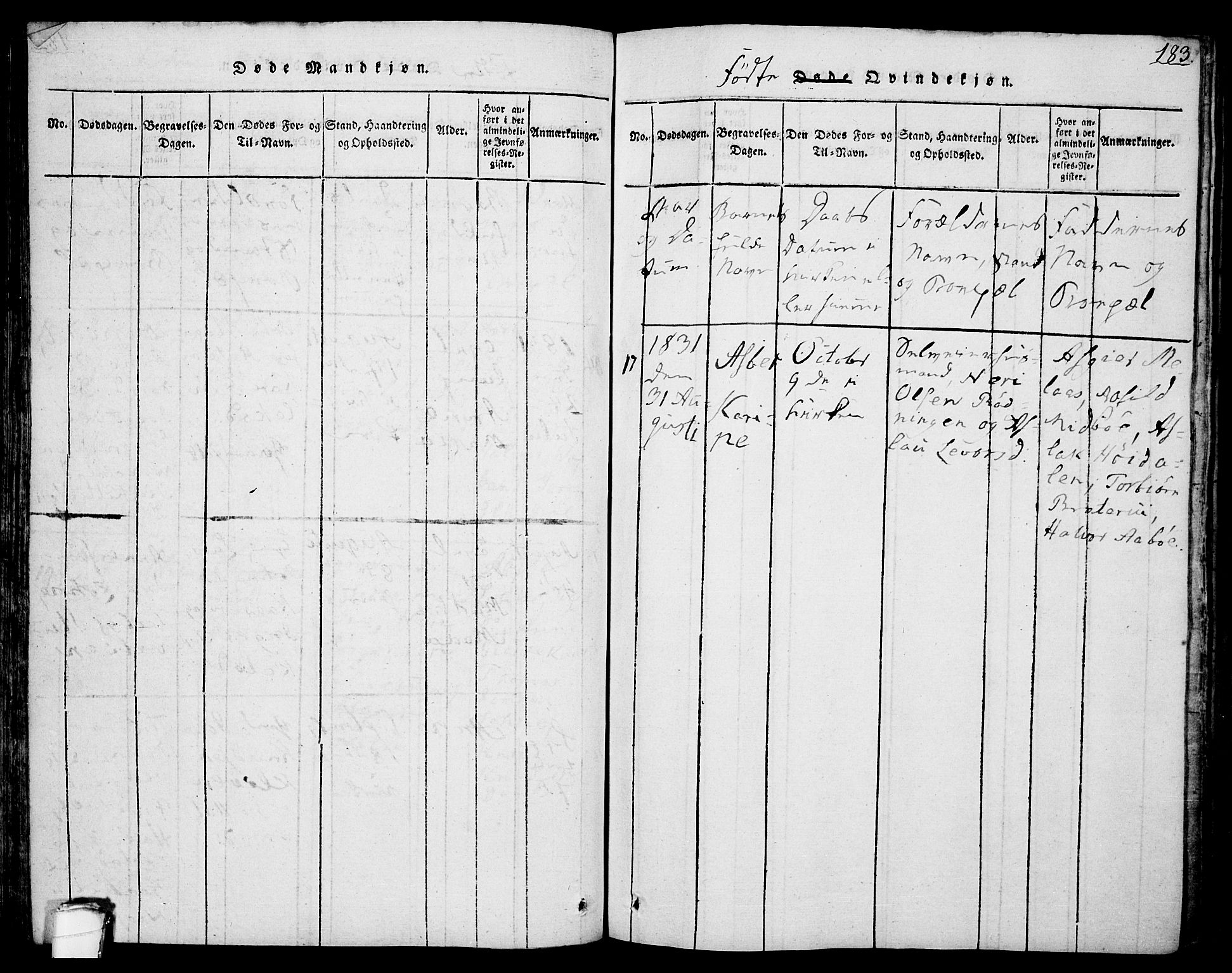 Drangedal kirkebøker, SAKO/A-258/F/Fa/L0005: Parish register (official) no. 5 /2, 1814-1831, p. 183