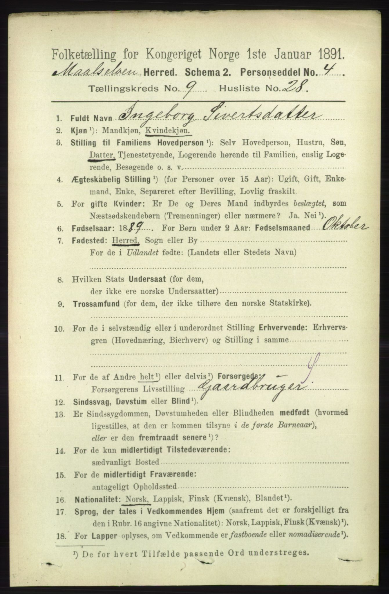 RA, 1891 census for 1924 Målselv, 1891, p. 2944