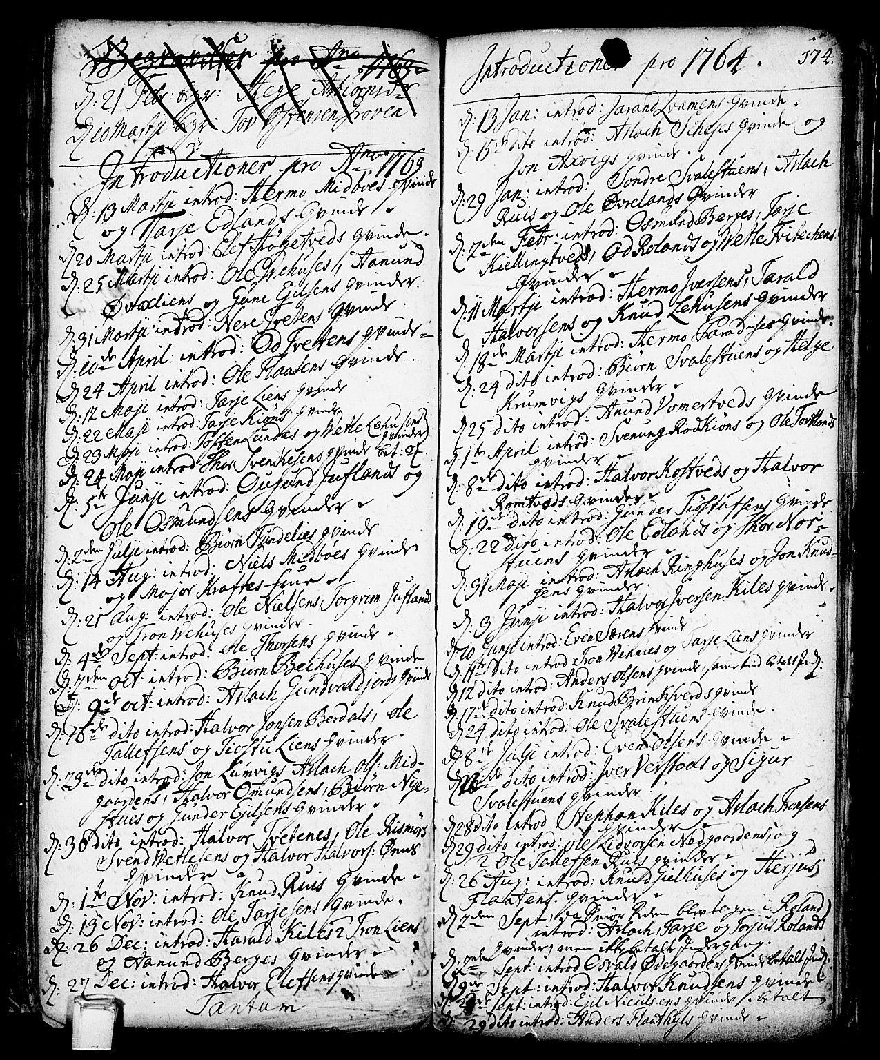 Vinje kirkebøker, SAKO/A-312/F/Fa/L0001: Parish register (official) no. I 1, 1717-1766, p. 174