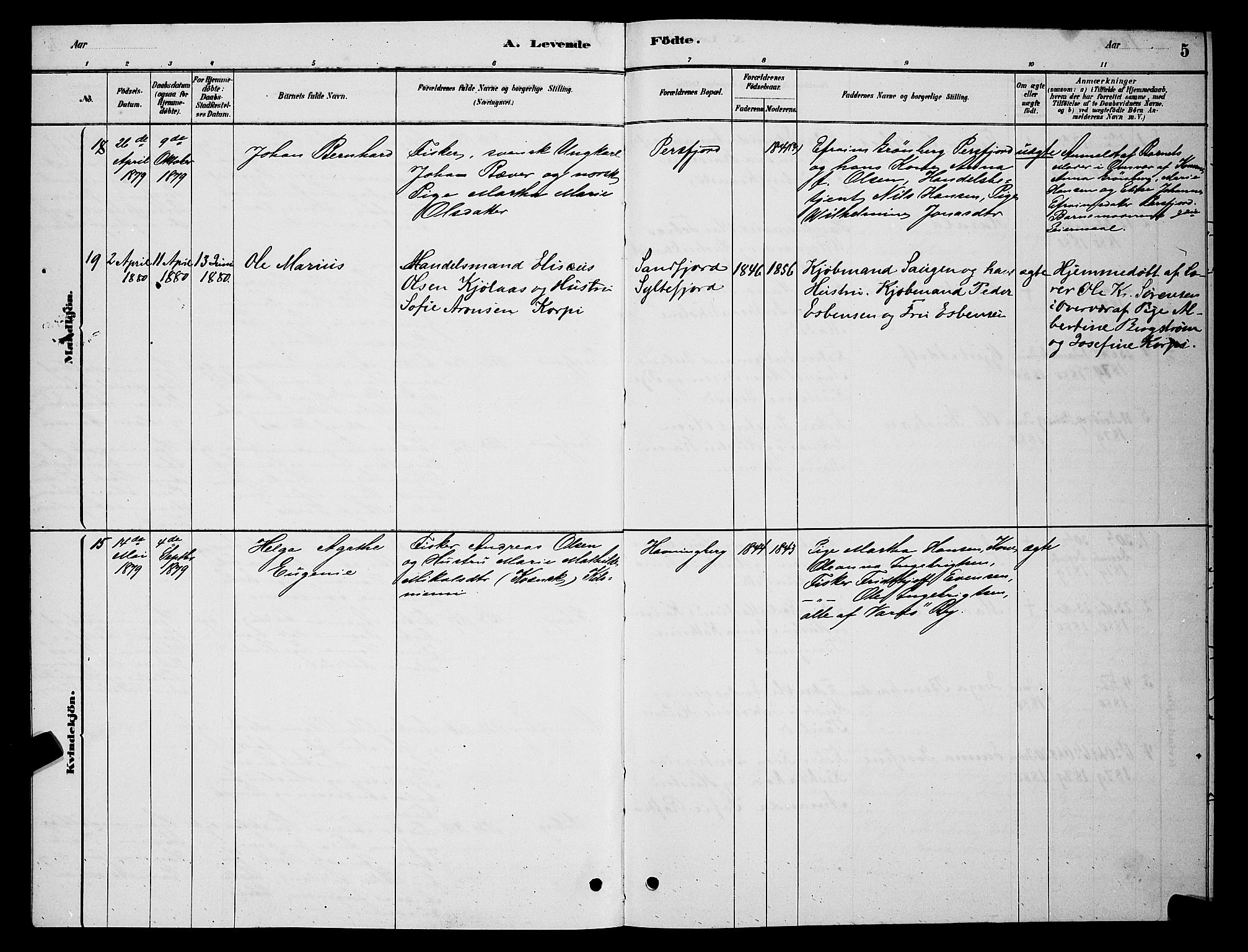 Vardø sokneprestkontor, SATØ/S-1332/H/Hb/L0006klokker: Parish register (copy) no. 6, 1879-1887, p. 5