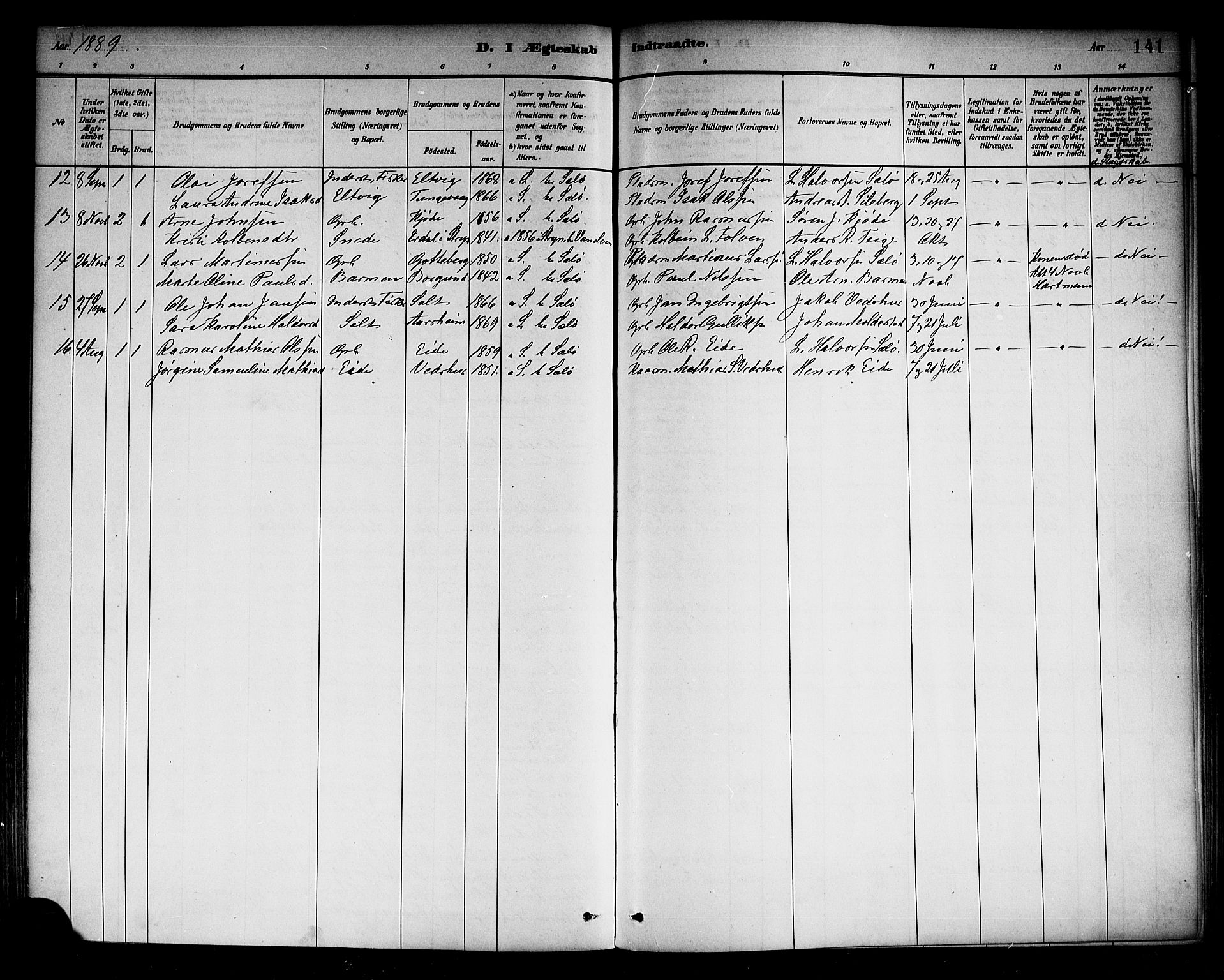 Selje sokneprestembete, AV/SAB-A-99938/H/Ha/Haa/Haab: Parish register (official) no. B 1, 1881-1890, p. 141