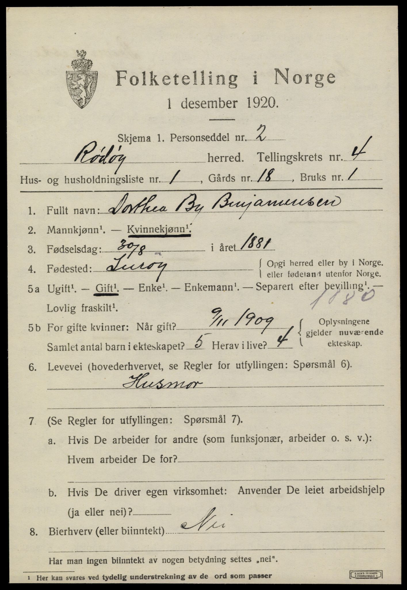 SAT, 1920 census for Rødøy, 1920, p. 2572