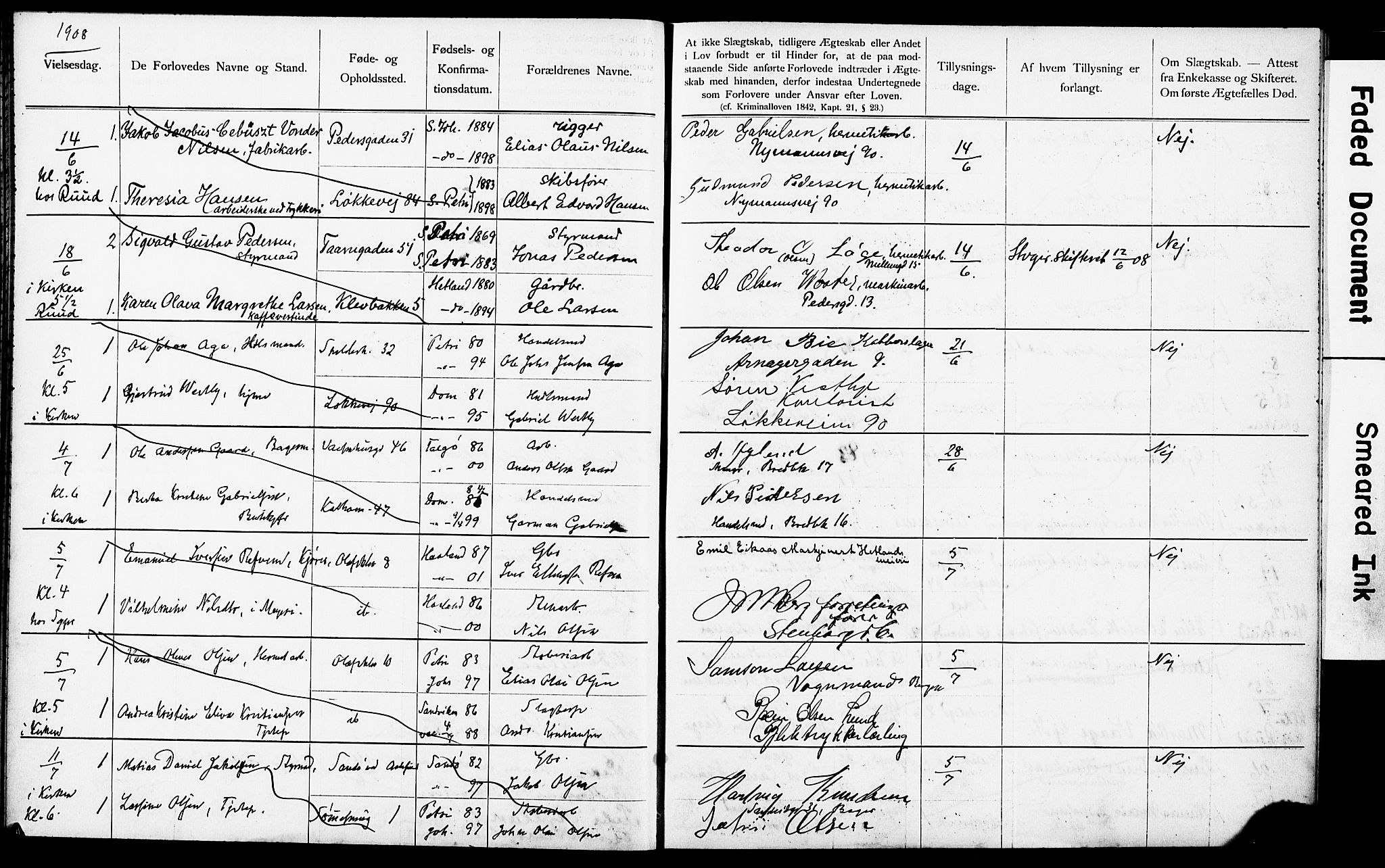 Domkirken sokneprestkontor, SAST/A-101812/001/70/705BA/L0005: Banns register no. 5, 1904-1914