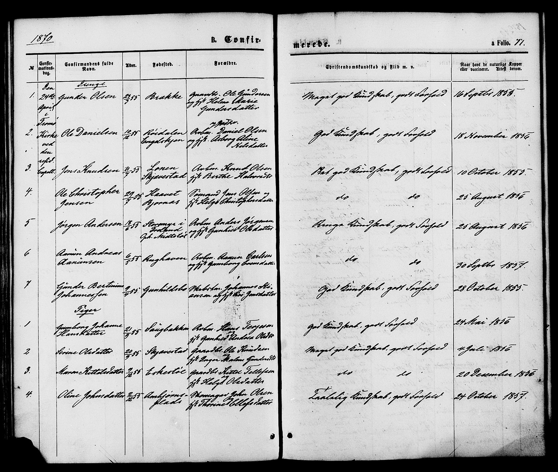 Austre Moland sokneprestkontor, AV/SAK-1111-0001/F/Fa/Faa/L0009: Parish register (official) no. A 9, 1869-1879, p. 77