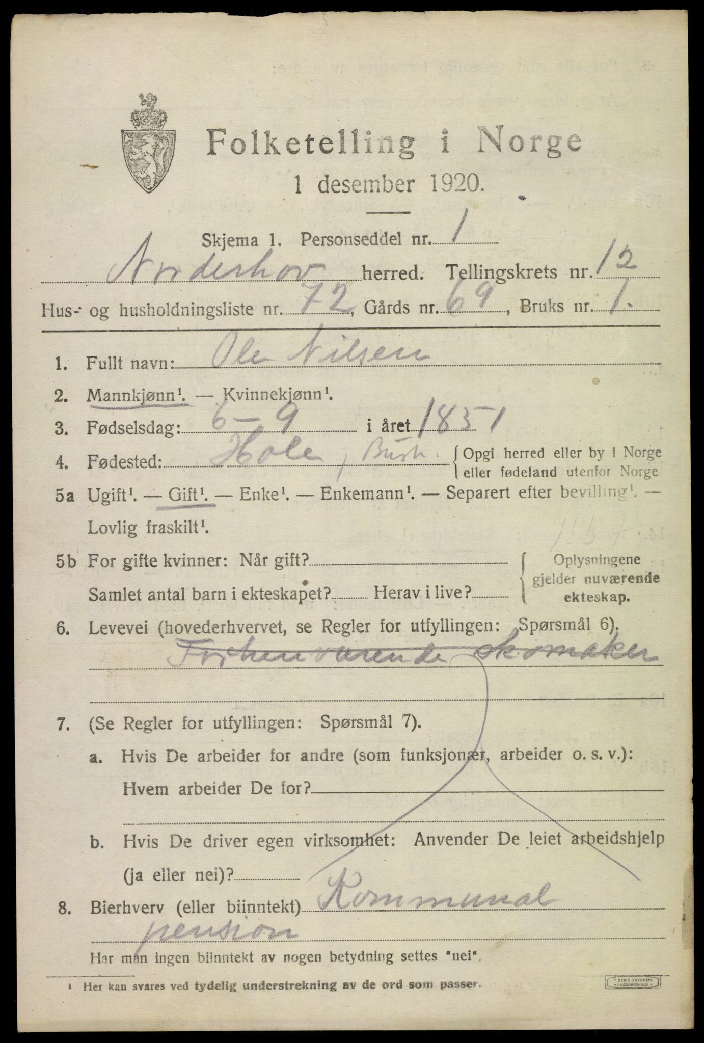 SAKO, 1920 census for Norderhov, 1920, p. 14544