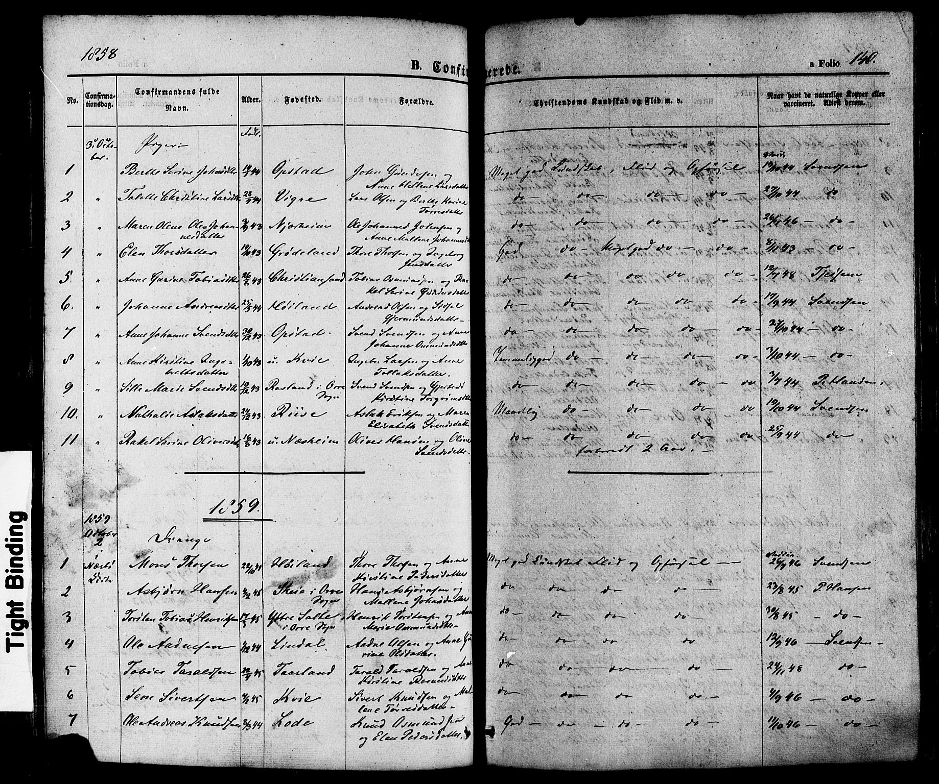 Hå sokneprestkontor, AV/SAST-A-101801/001/30BA/L0008: Parish register (official) no. A 7, 1853-1878, p. 140