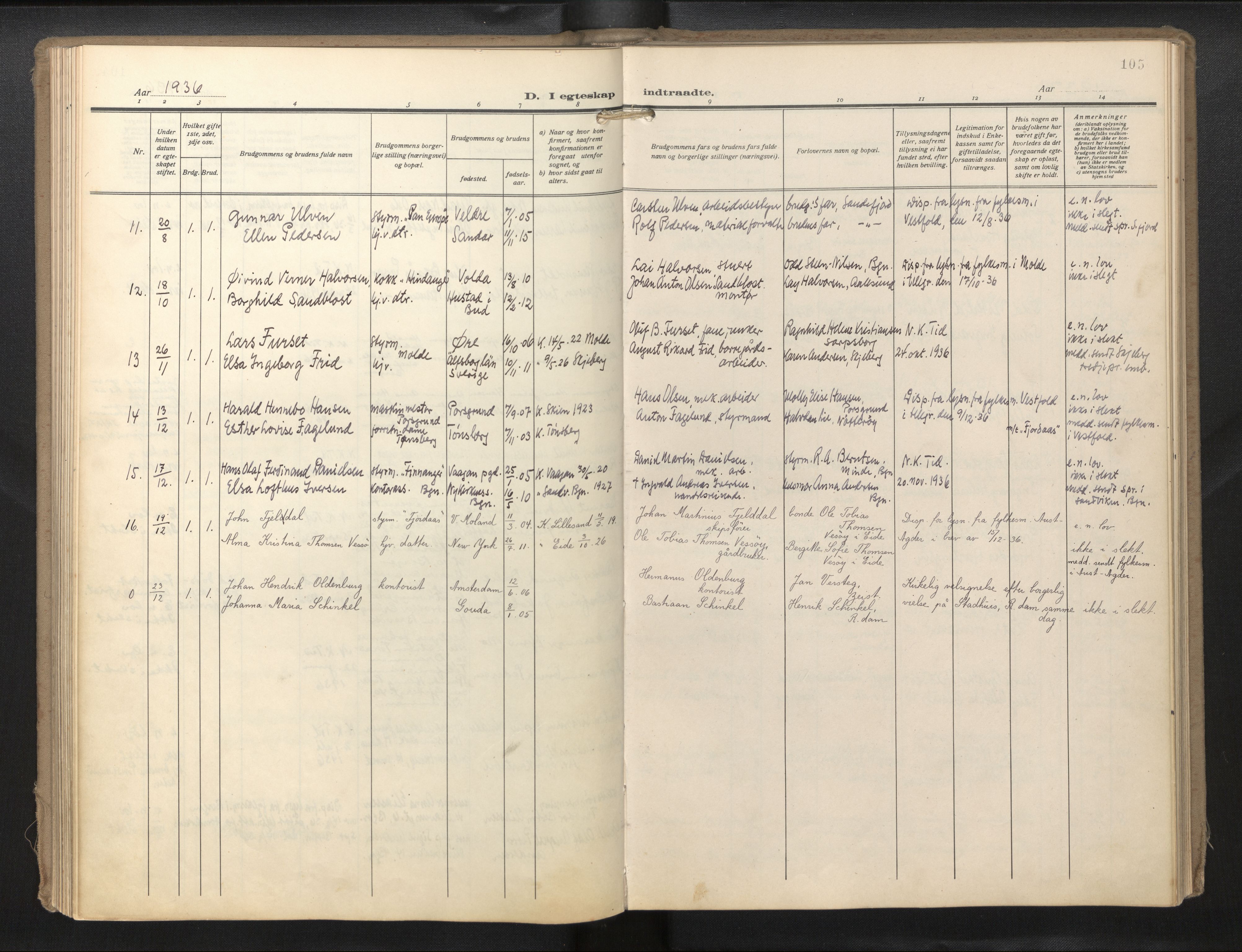 Den norske sjømannsmisjon i utlandet/Hollandske havner (Amsterdam-Rotterdam-Europort), AV/SAB-SAB/PA-0106/H/Ha/Haa/L0004: Parish register (official) no. A 4, 1928-1956, p. 104b-105a