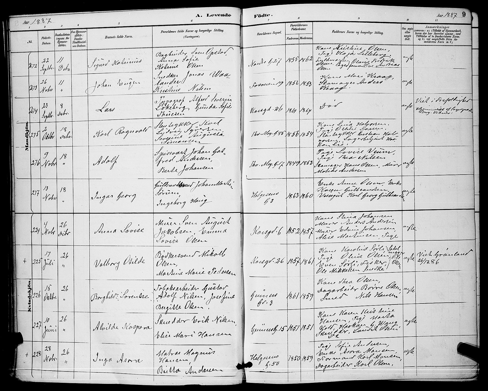 Paulus prestekontor Kirkebøker, AV/SAO-A-10871/G/Ga/L0003: Parish register (copy) no. 3, 1887-1895, p. 9