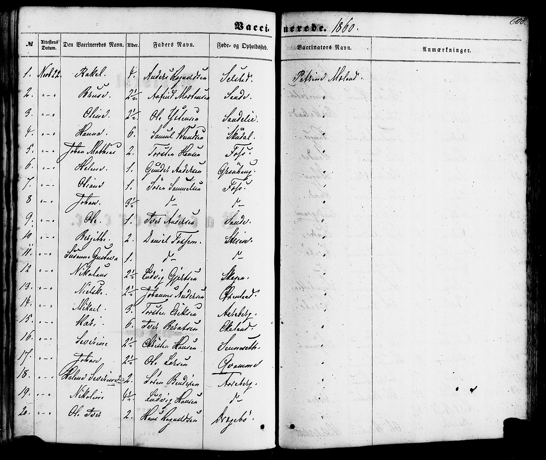 Gaular sokneprestembete, SAB/A-80001/H/Haa: Parish register (official) no. A 5, 1860-1881, p. 608