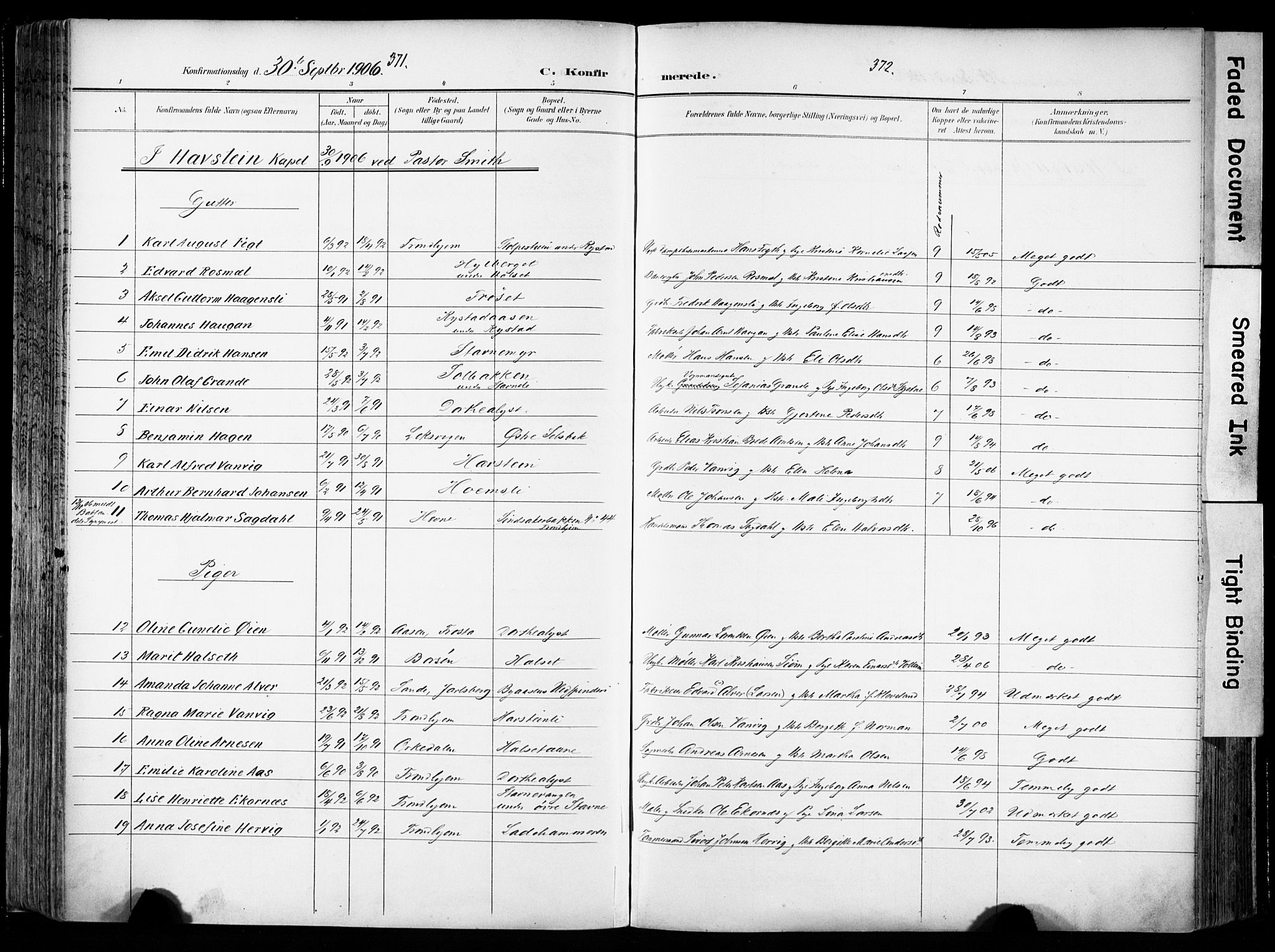Ministerialprotokoller, klokkerbøker og fødselsregistre - Sør-Trøndelag, SAT/A-1456/606/L0301: Parish register (official) no. 606A16, 1894-1907, p. 371-372