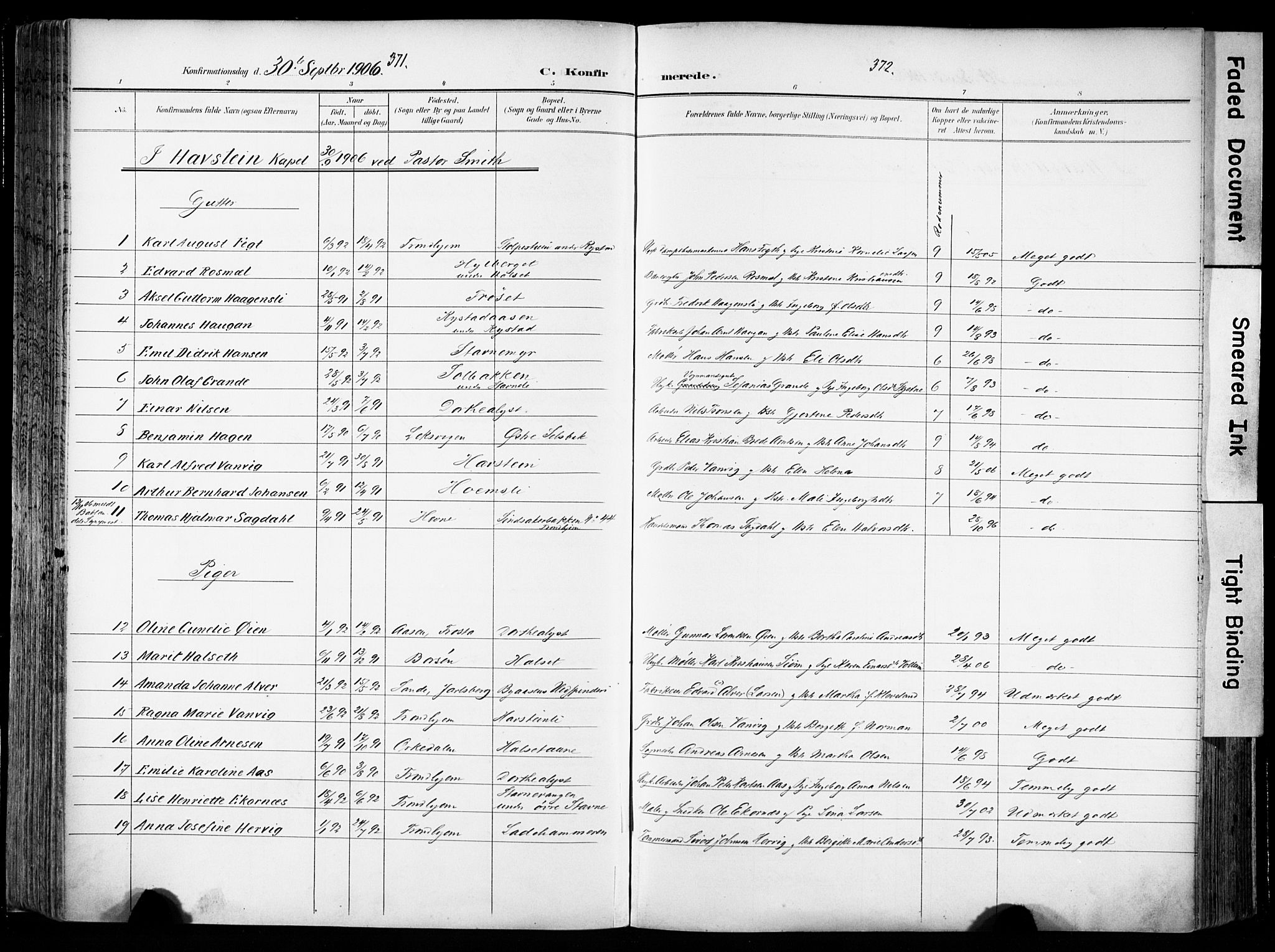 Ministerialprotokoller, klokkerbøker og fødselsregistre - Sør-Trøndelag, AV/SAT-A-1456/606/L0301: Parish register (official) no. 606A16, 1894-1907, p. 371-372