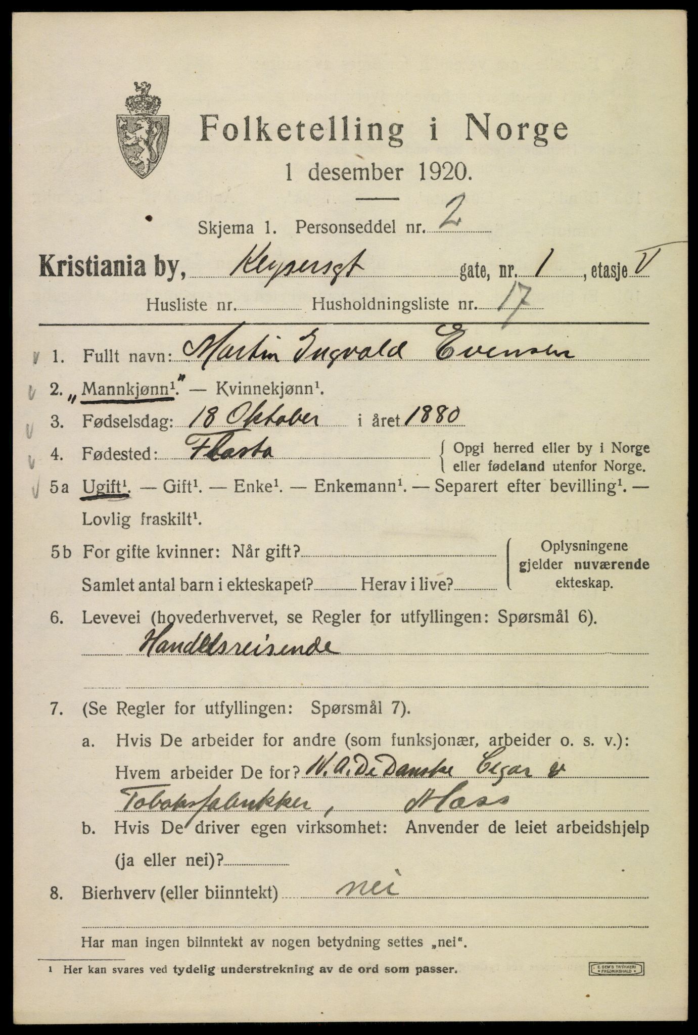 SAO, 1920 census for Kristiania, 1920, p. 331519