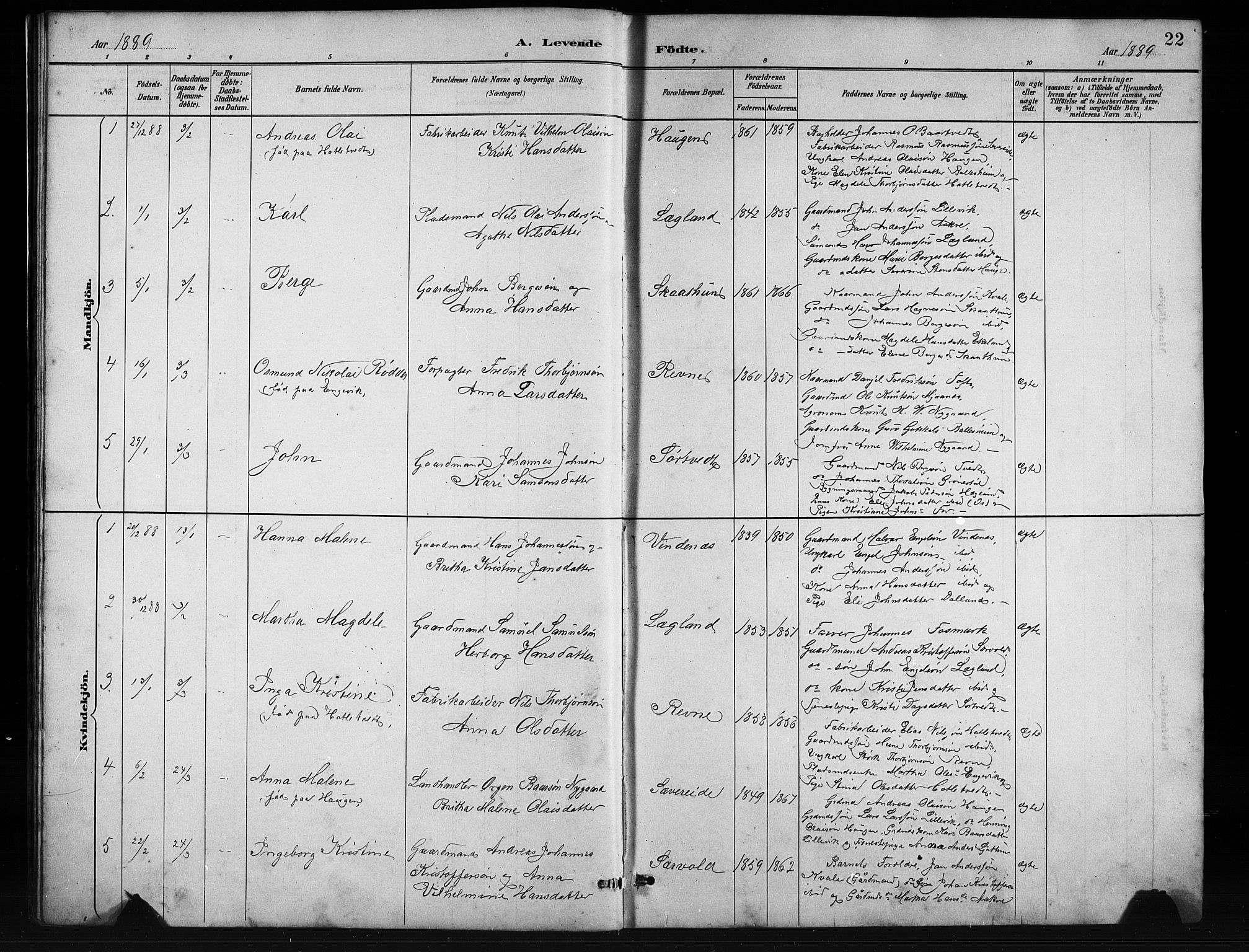 Fusa sokneprestembete, SAB/A-75401/H/Hab: Parish register (copy) no. C 2, 1886-1926, p. 22