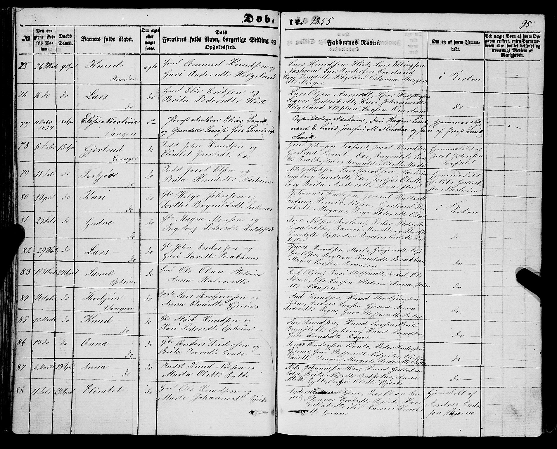 Voss sokneprestembete, AV/SAB-A-79001/H/Haa: Parish register (official) no. A 16, 1849-1863, p. 95