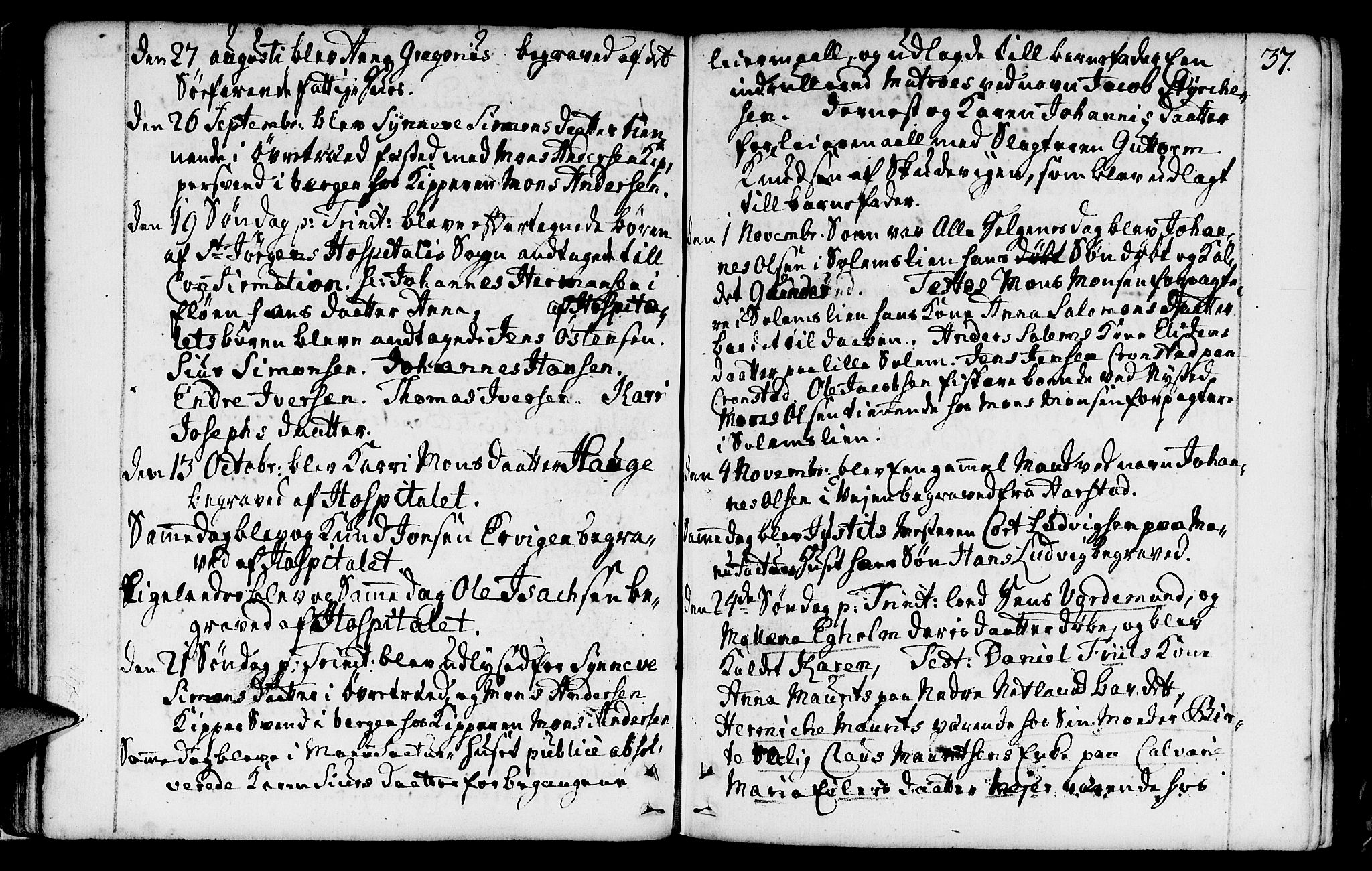 St. Jørgens hospital og Årstad sokneprestembete, SAB/A-99934: Parish register (official) no. A 1, 1743-1823, p. 37