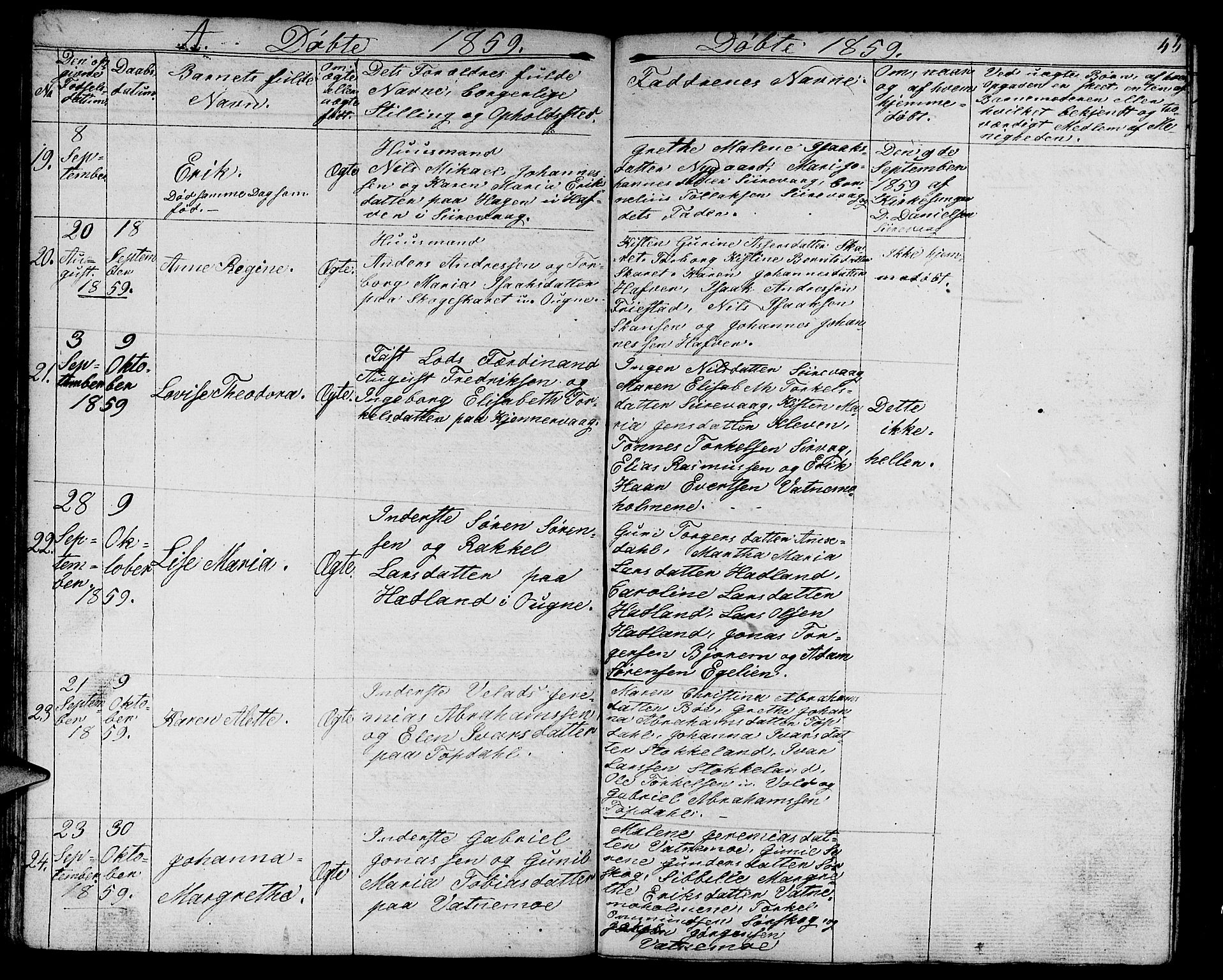 Eigersund sokneprestkontor, AV/SAST-A-101807/S09/L0003: Parish register (copy) no. B 3, 1846-1875, p. 45