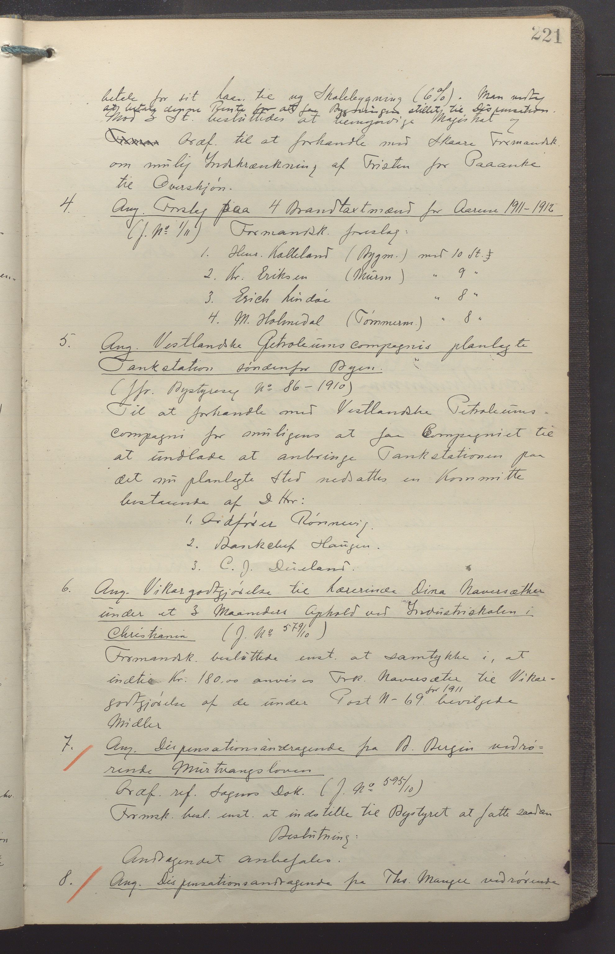 Haugesund kommune - Formannskapet, IKAR/X-0001/A/L0010: Møtebok, 1910-1912, p. 221