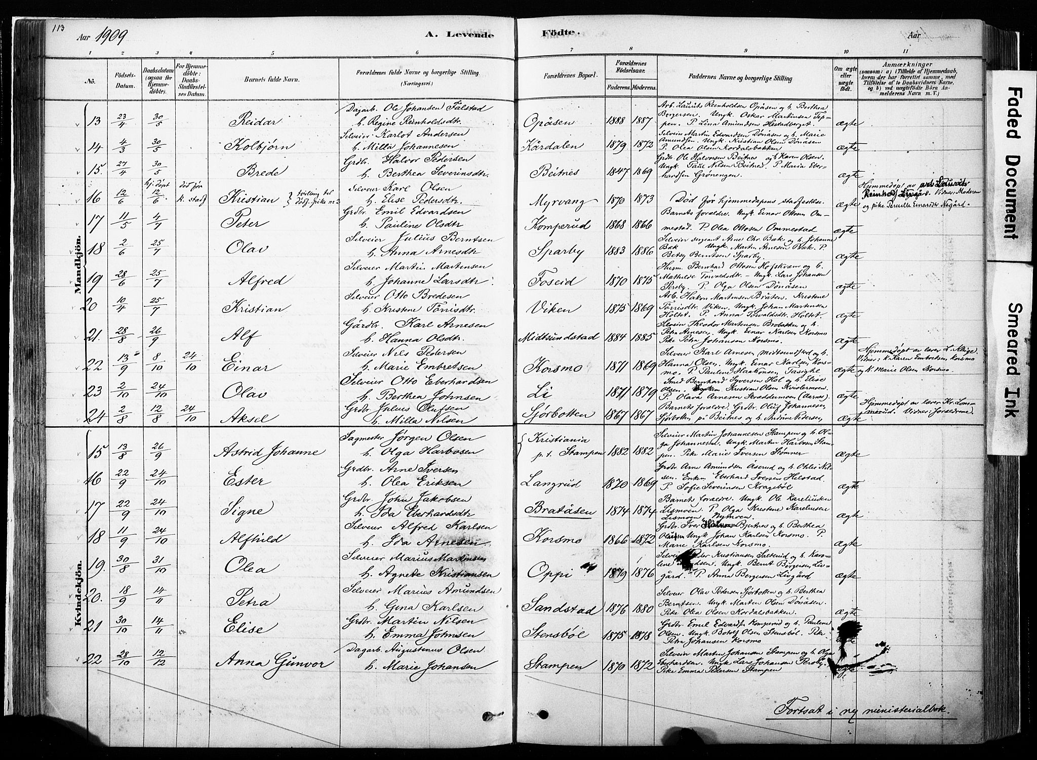Hof prestekontor, SAH/PREST-038/H/Ha/Haa/L0010: Parish register (official) no. 10, 1878-1909, p. 113