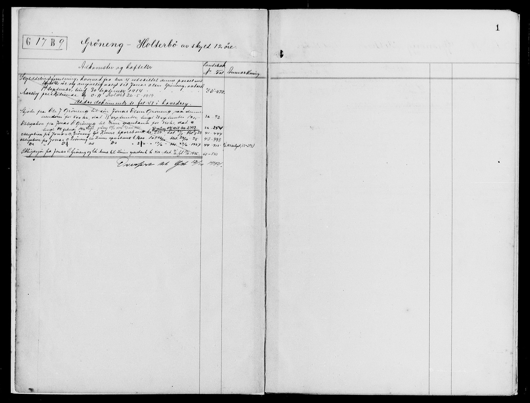 Sunnfjord tingrett, SAB/A-3201/1/G/Ga/Gag/L0006: Mortgage register no. II.A.g.6, 1914-1954, p. 1