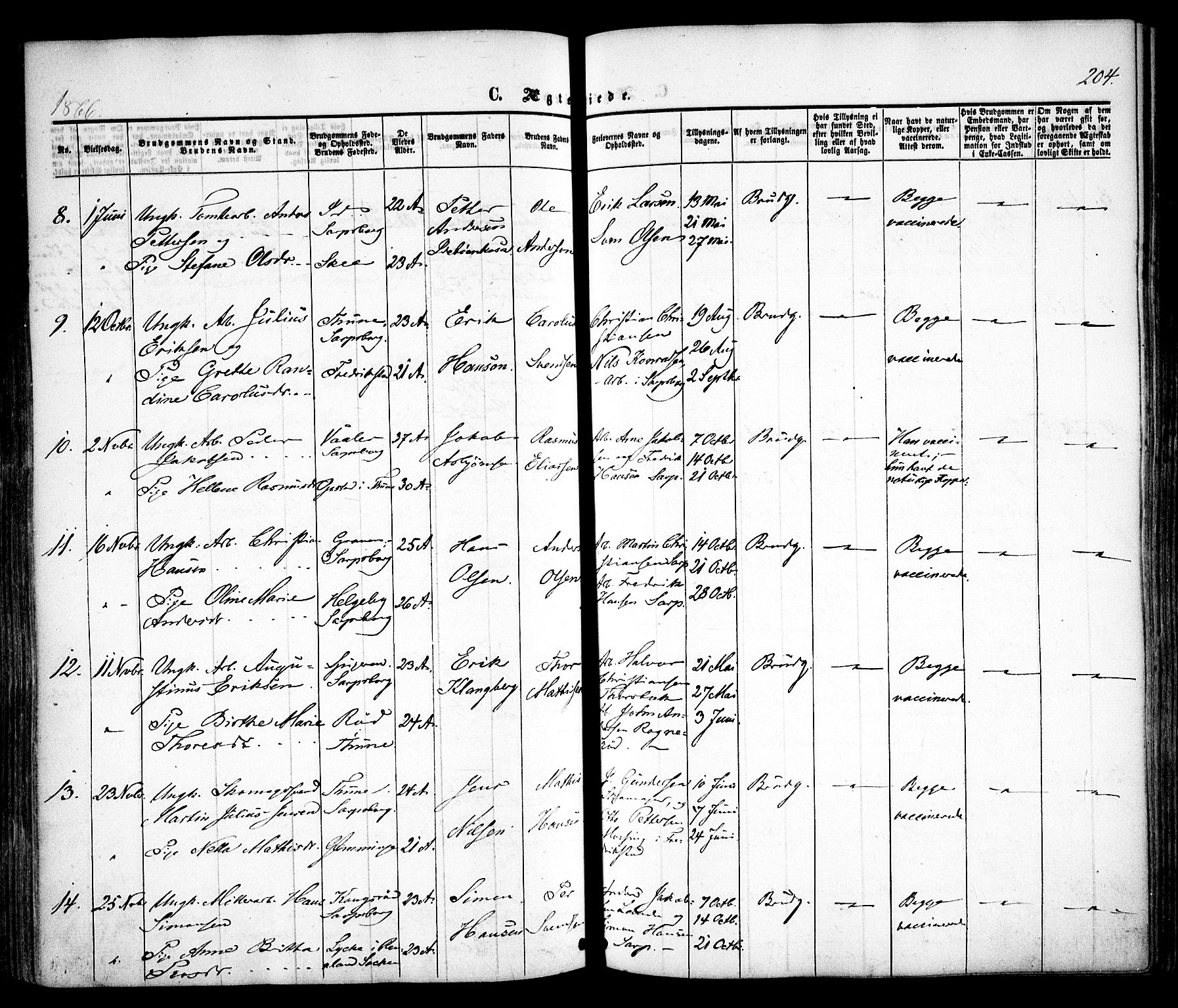 Sarpsborg prestekontor Kirkebøker, AV/SAO-A-2006/F/Fa/L0001: Parish register (official) no. 1, 1859-1868, p. 204
