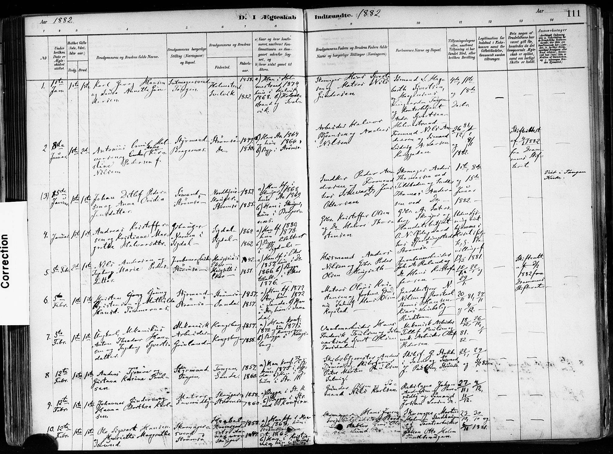 Strømsø kirkebøker, AV/SAKO-A-246/F/Fa/L0022: Parish register (official) no. I 22, 1879-1899, p. 111