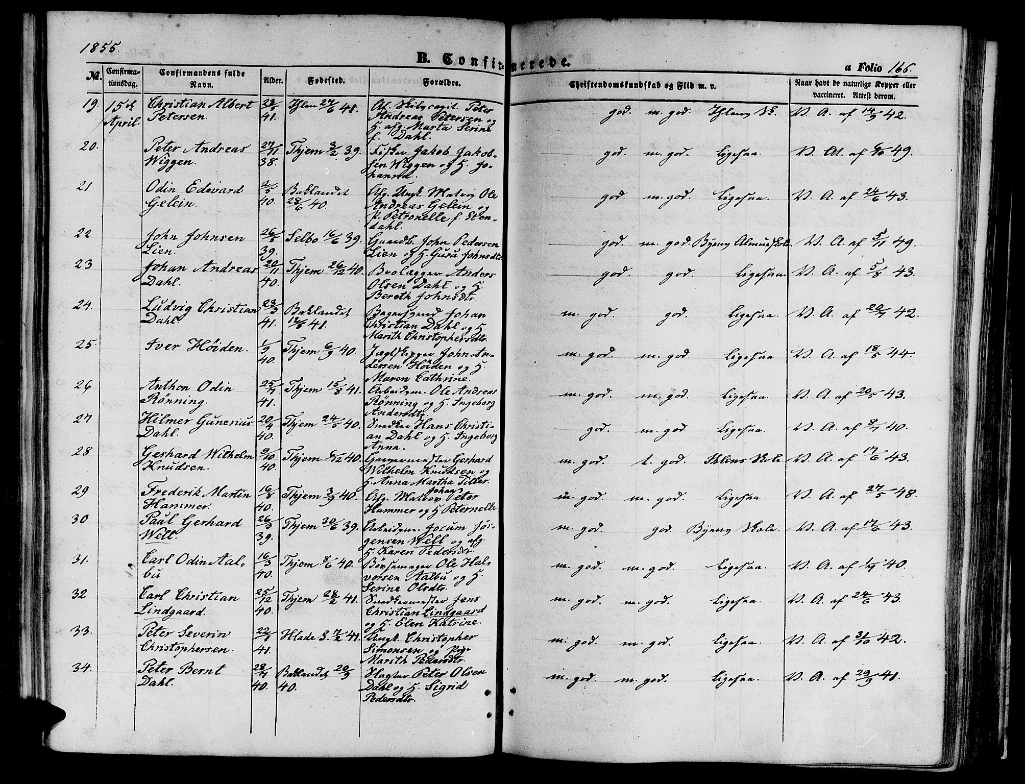 Ministerialprotokoller, klokkerbøker og fødselsregistre - Sør-Trøndelag, SAT/A-1456/602/L0138: Parish register (copy) no. 602C06, 1853-1858, p. 166