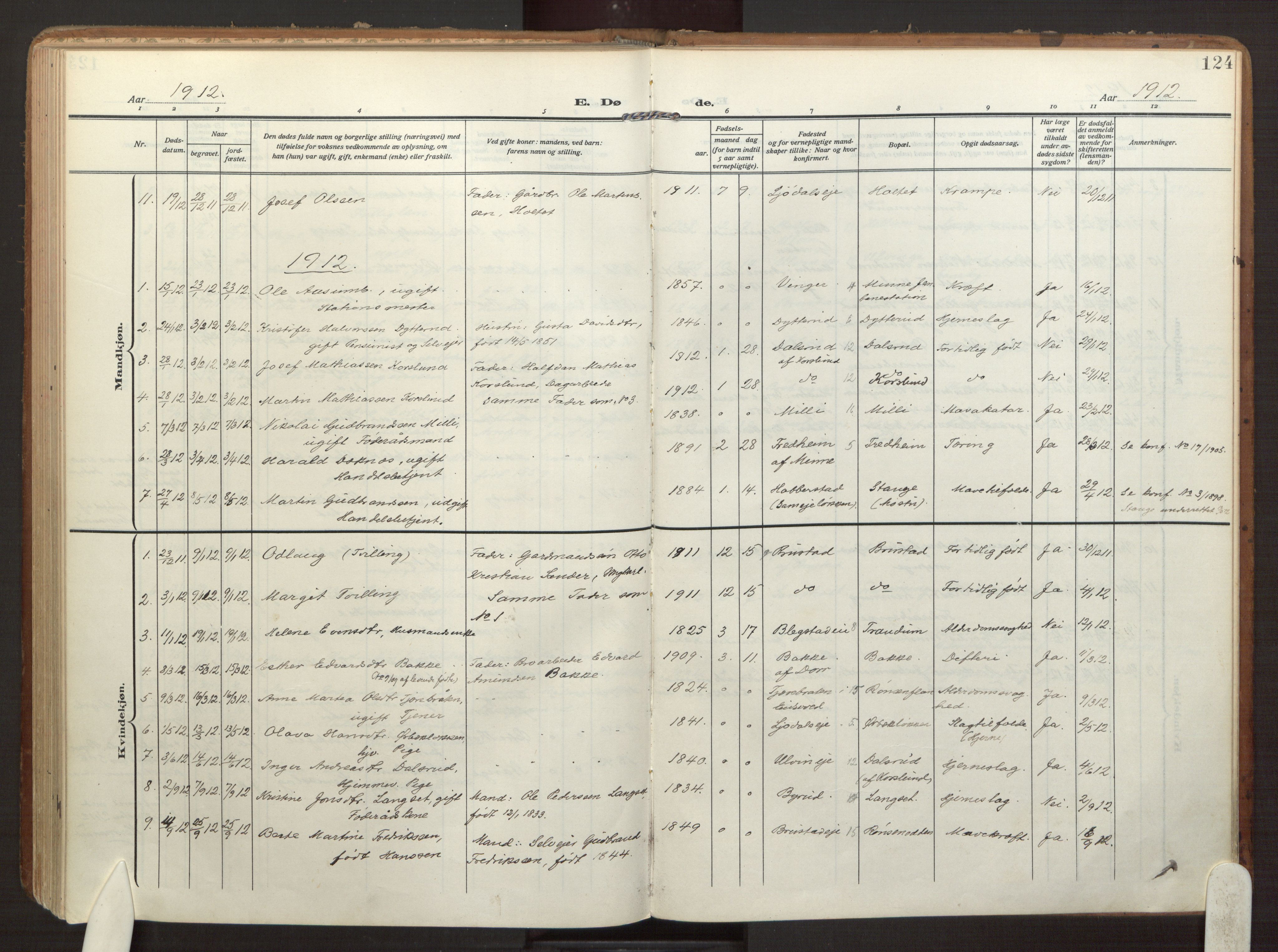 Eidsvoll prestekontor Kirkebøker, AV/SAO-A-10888/F/Fb/L0004: Parish register (official) no. II 4, 1909-1919, p. 124