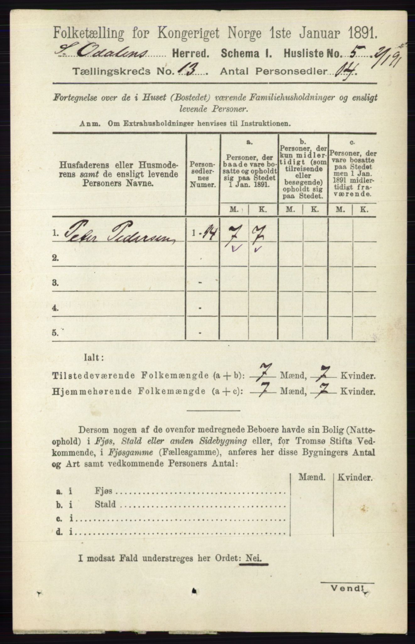 RA, 1891 census for 0419 Sør-Odal, 1891, p. 5511