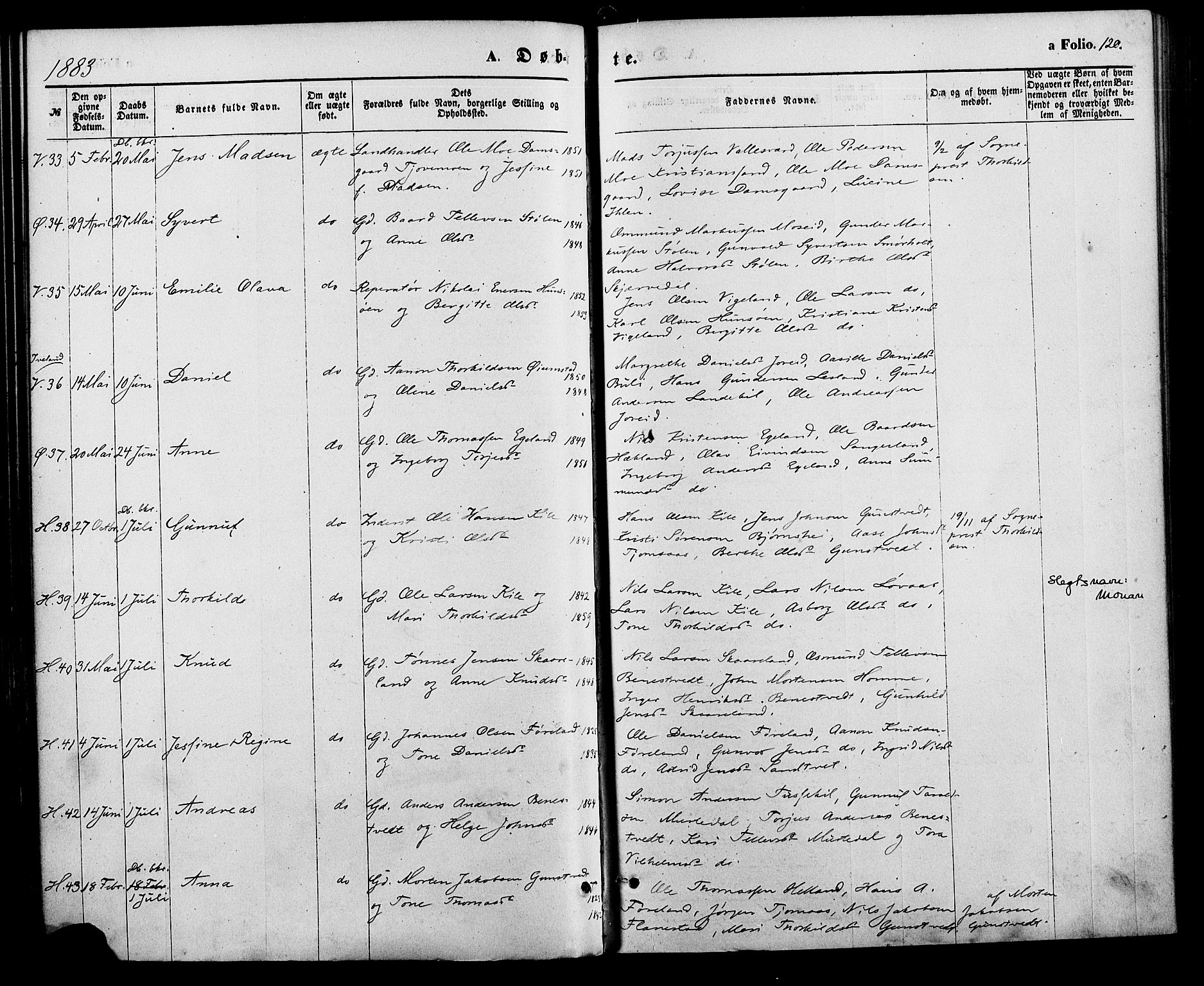 Vennesla sokneprestkontor, AV/SAK-1111-0045/Fa/Fac/L0008: Parish register (official) no. A 8, 1874-1883, p. 120