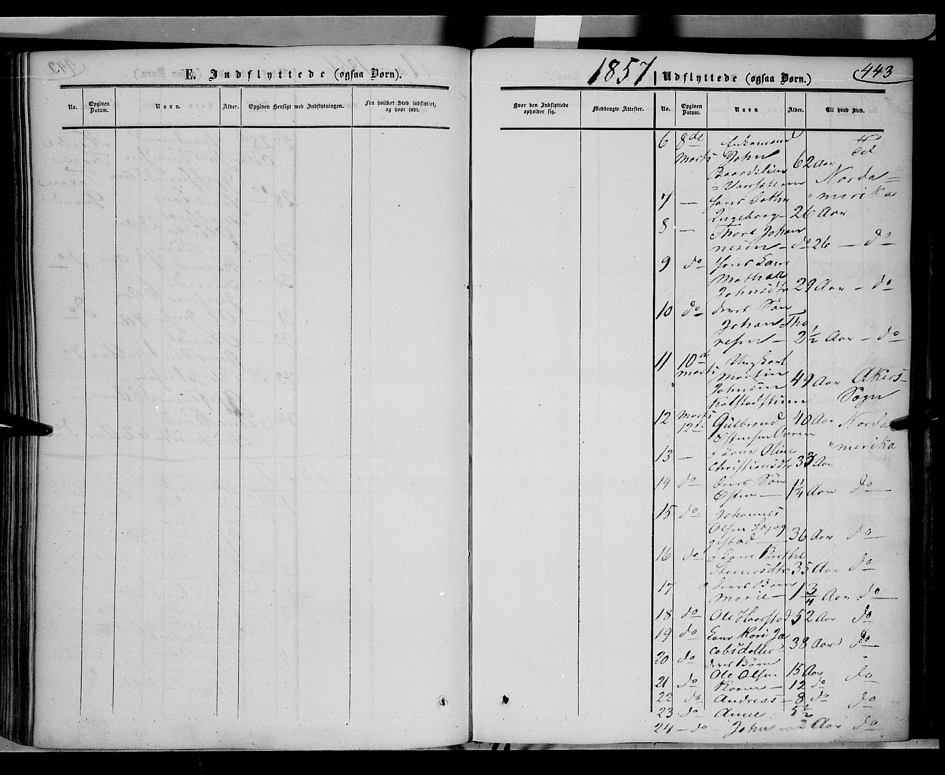 Gausdal prestekontor, SAH/PREST-090/H/Ha/Haa/L0008: Parish register (official) no. 8, 1850-1861, p. 443