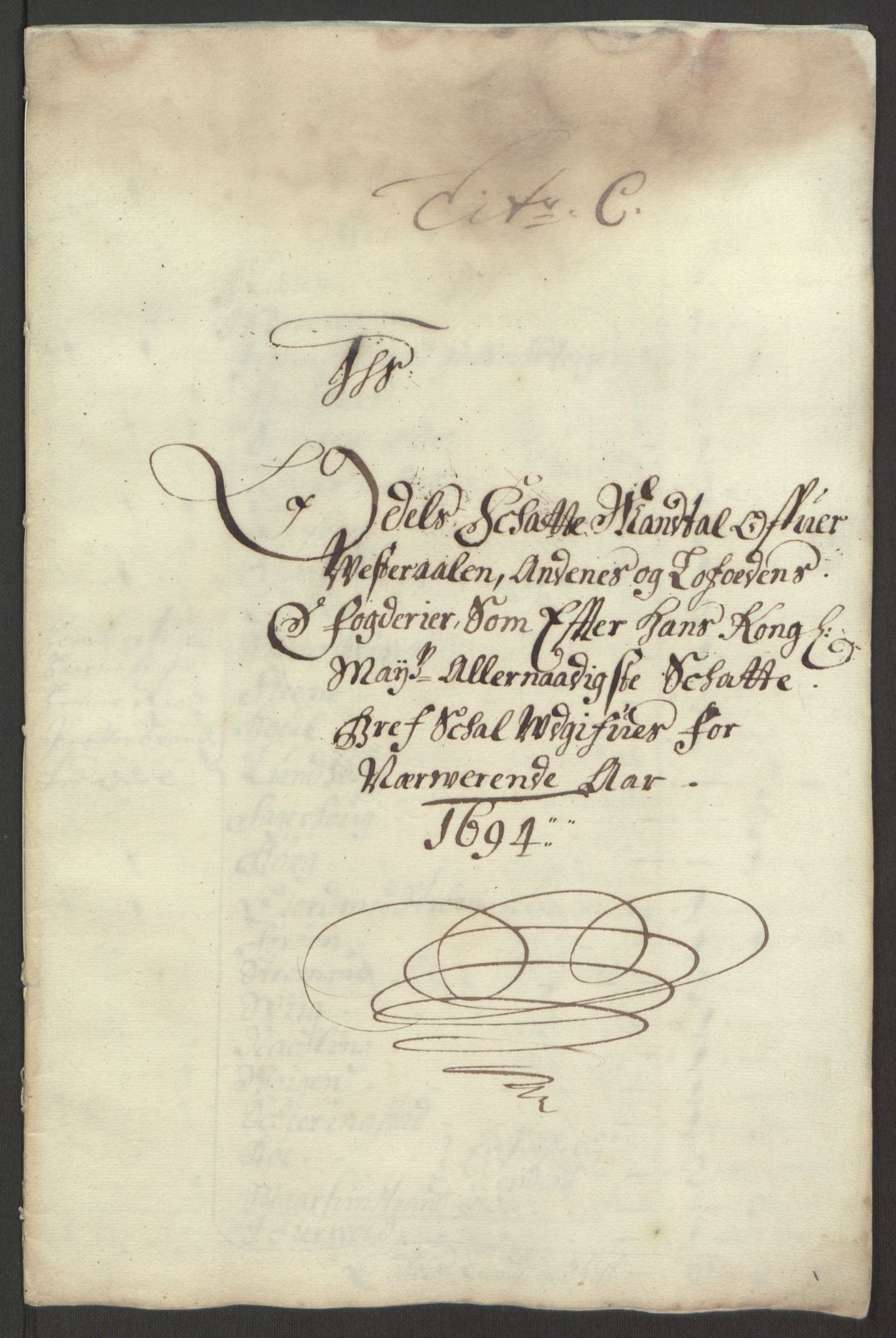 Rentekammeret inntil 1814, Reviderte regnskaper, Fogderegnskap, RA/EA-4092/R67/L4677: Fogderegnskap Vesterålen, Andenes og Lofoten, 1694-1695, p. 60