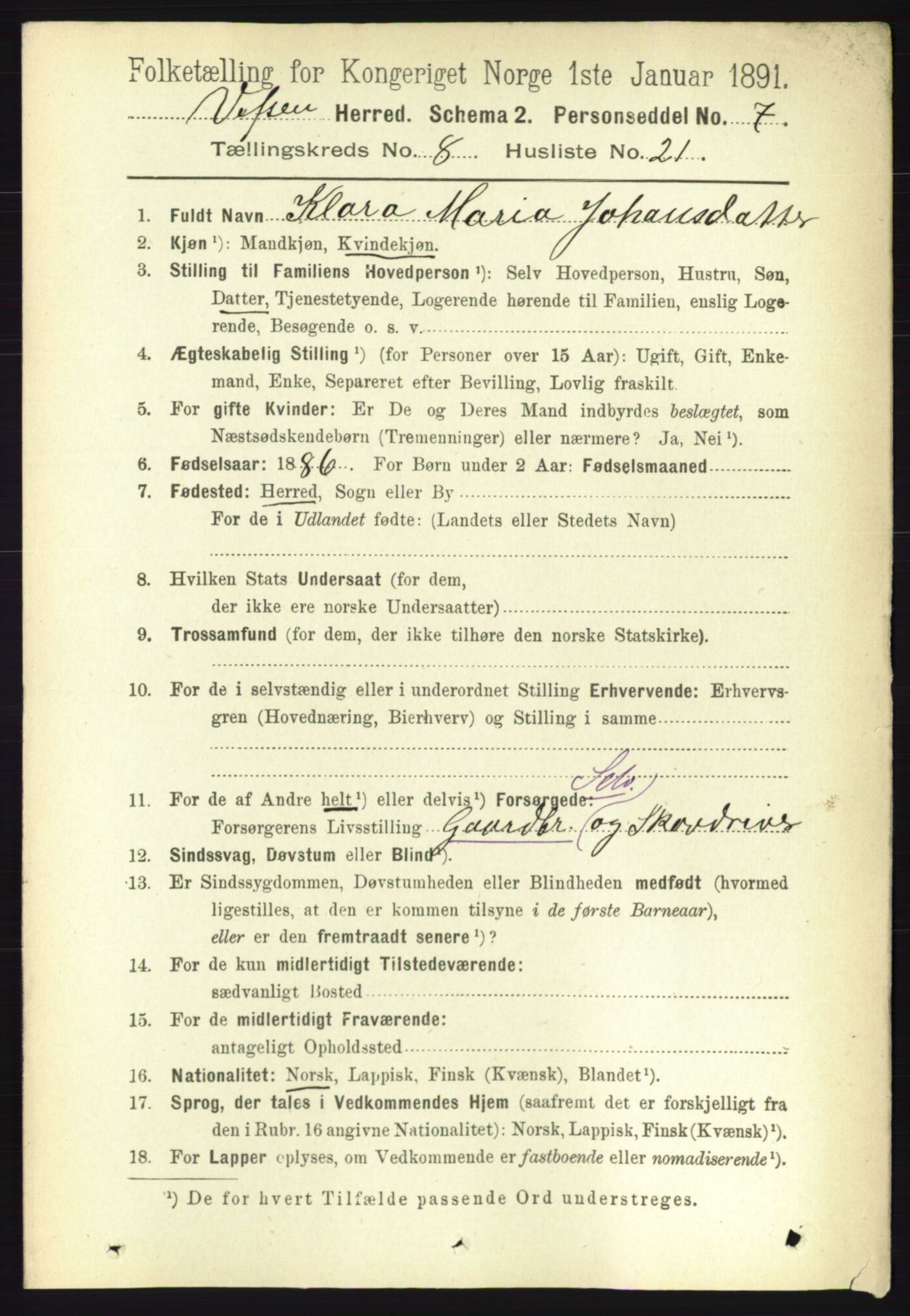 RA, 1891 census for 1824 Vefsn, 1891, p. 4382