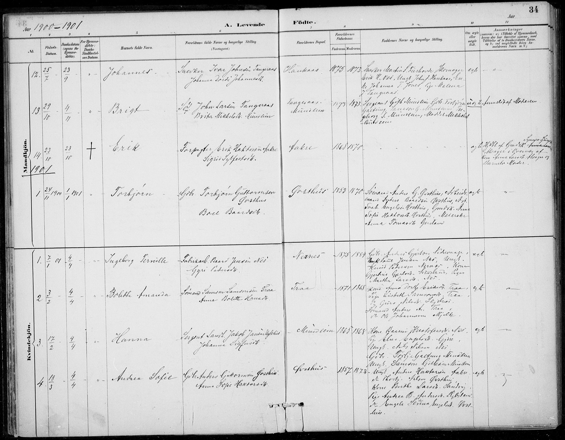 Strandebarm sokneprestembete, SAB/A-78401/H/Haa: Parish register (official) no. D  1, 1886-1912, p. 34