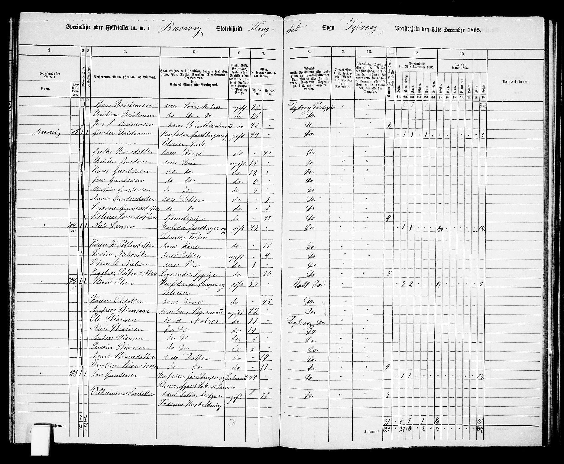 RA, 1865 census for Dypvåg, 1865, p. 141